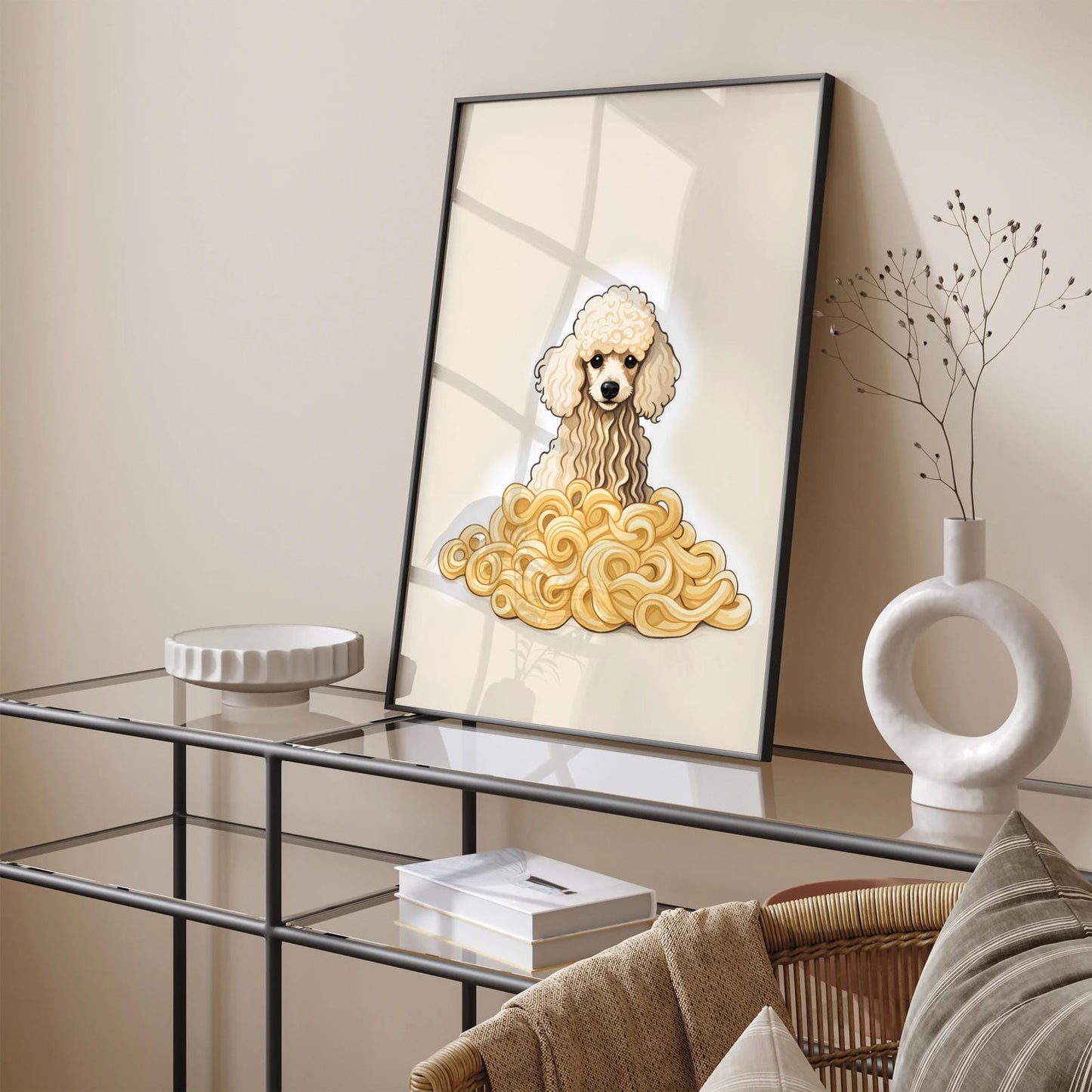 Funny Poodle Dog in Neutral Colors Art Print