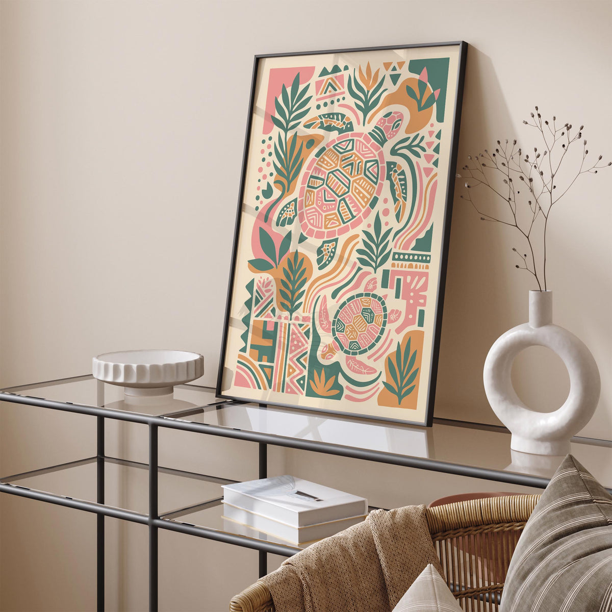 Boho Turtle Animal Art Poster