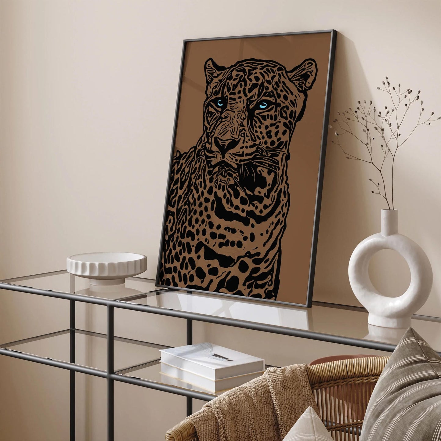 Brown Monochrome Jungle Cat Wall Art