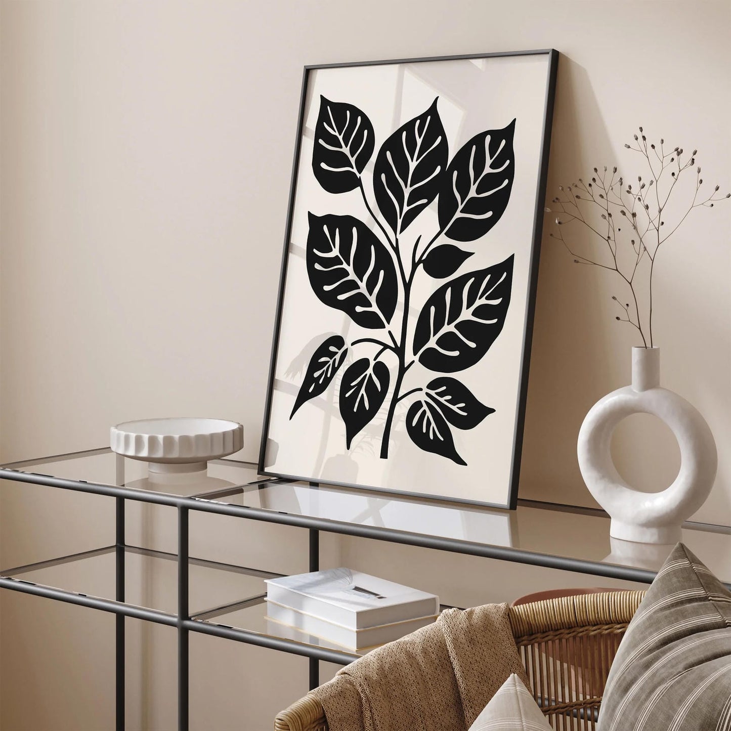 Black and White Minimalist Leaves Poster