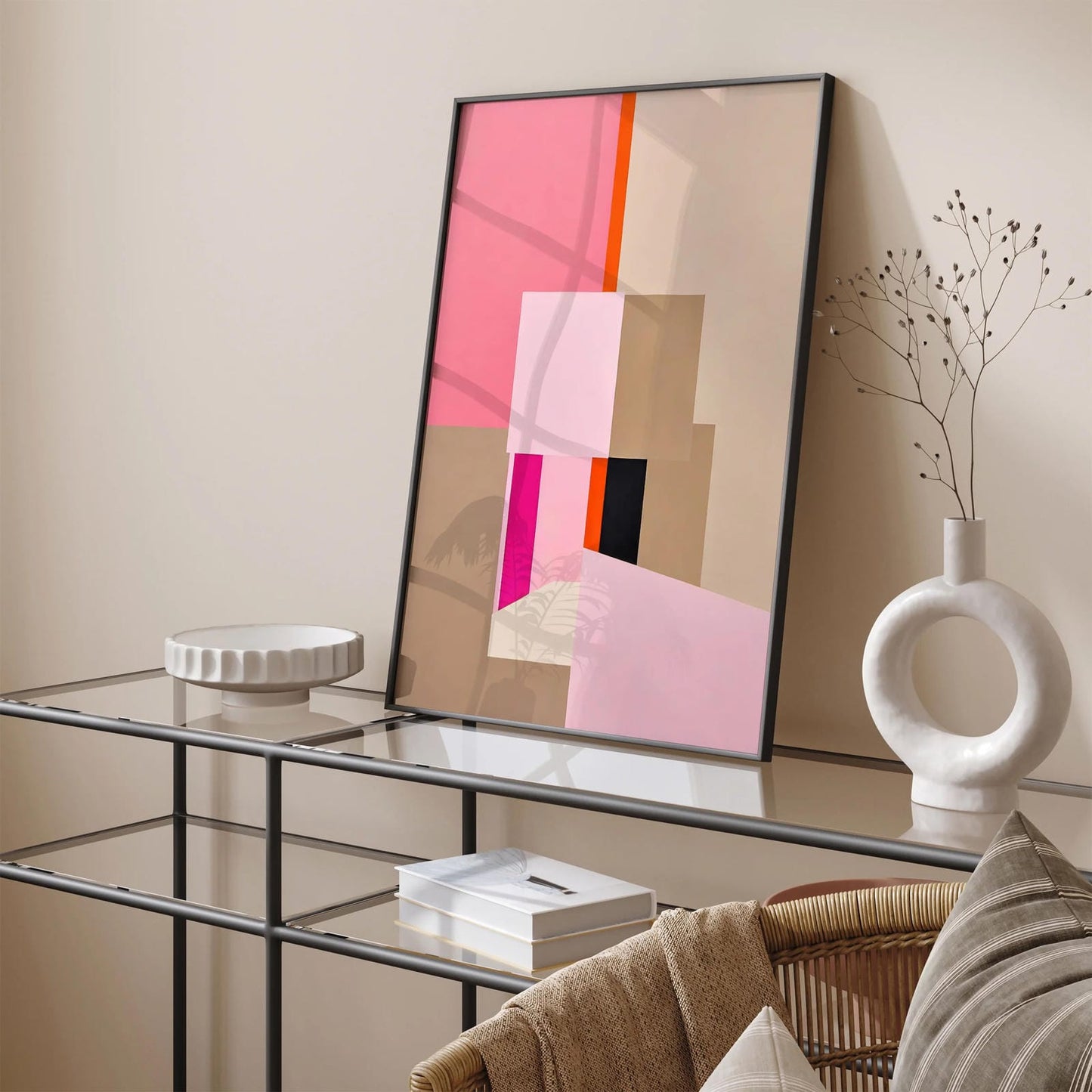 Mid Century Modern Beige Pink Art Print