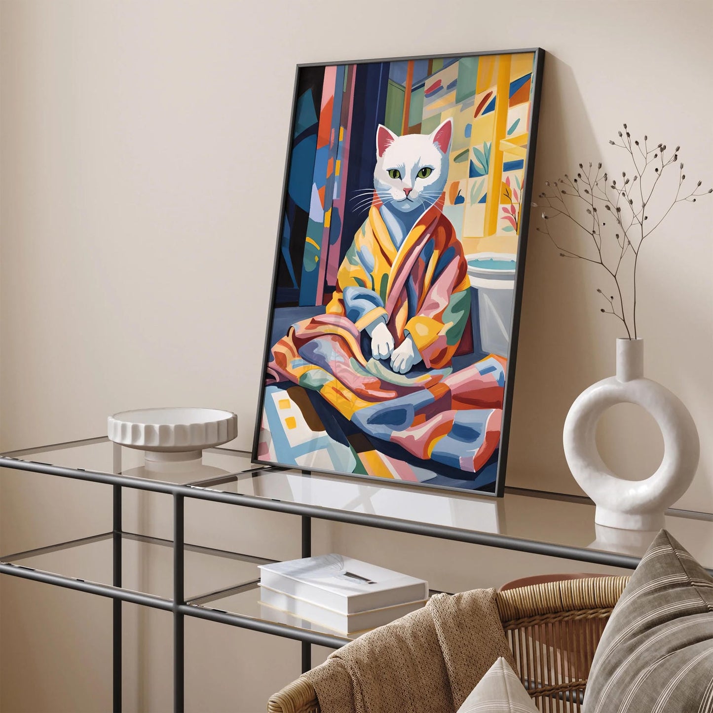 Cute Cat in Bathrobe - Bathroom Poster