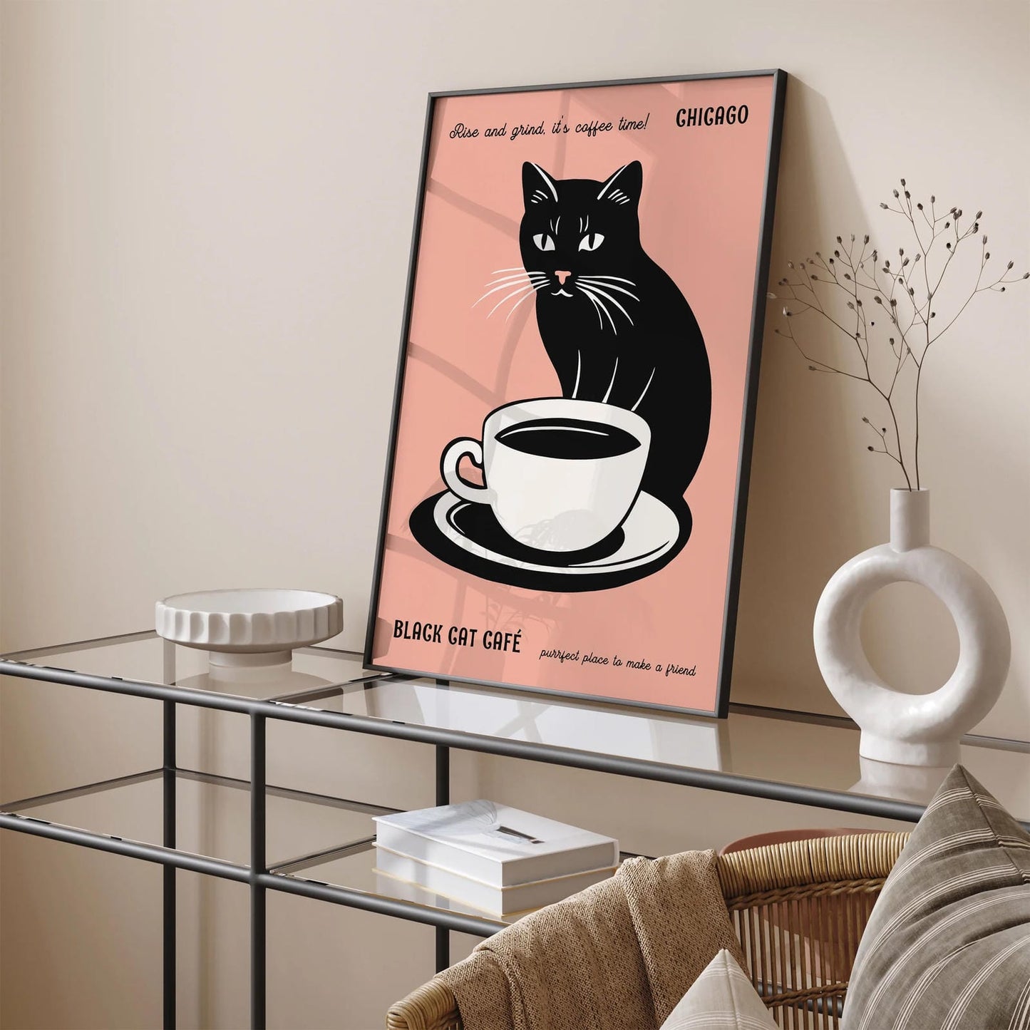 Black Cat Cafe Chicago Art Print