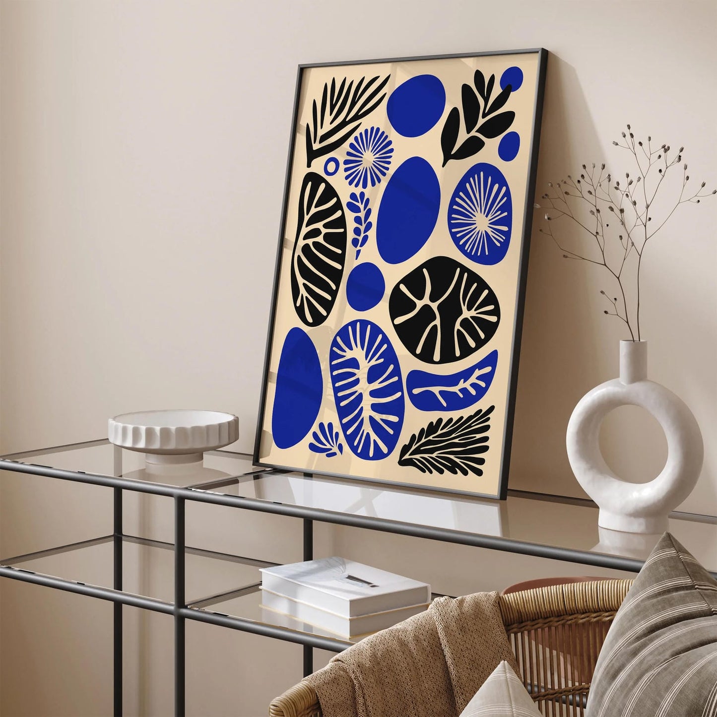 Blue & Black Abstract Nature Shapes Poster