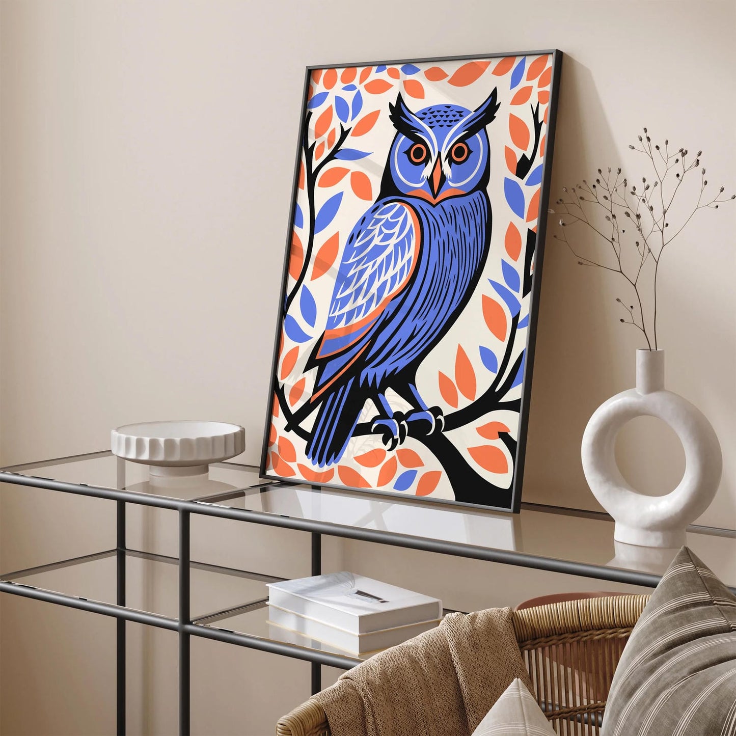 Cute Owl Bird in Purple and Orange Colors Art Print