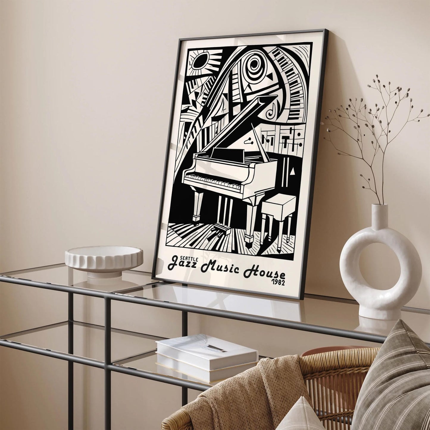 Seattle Jazz Music House BW Poster