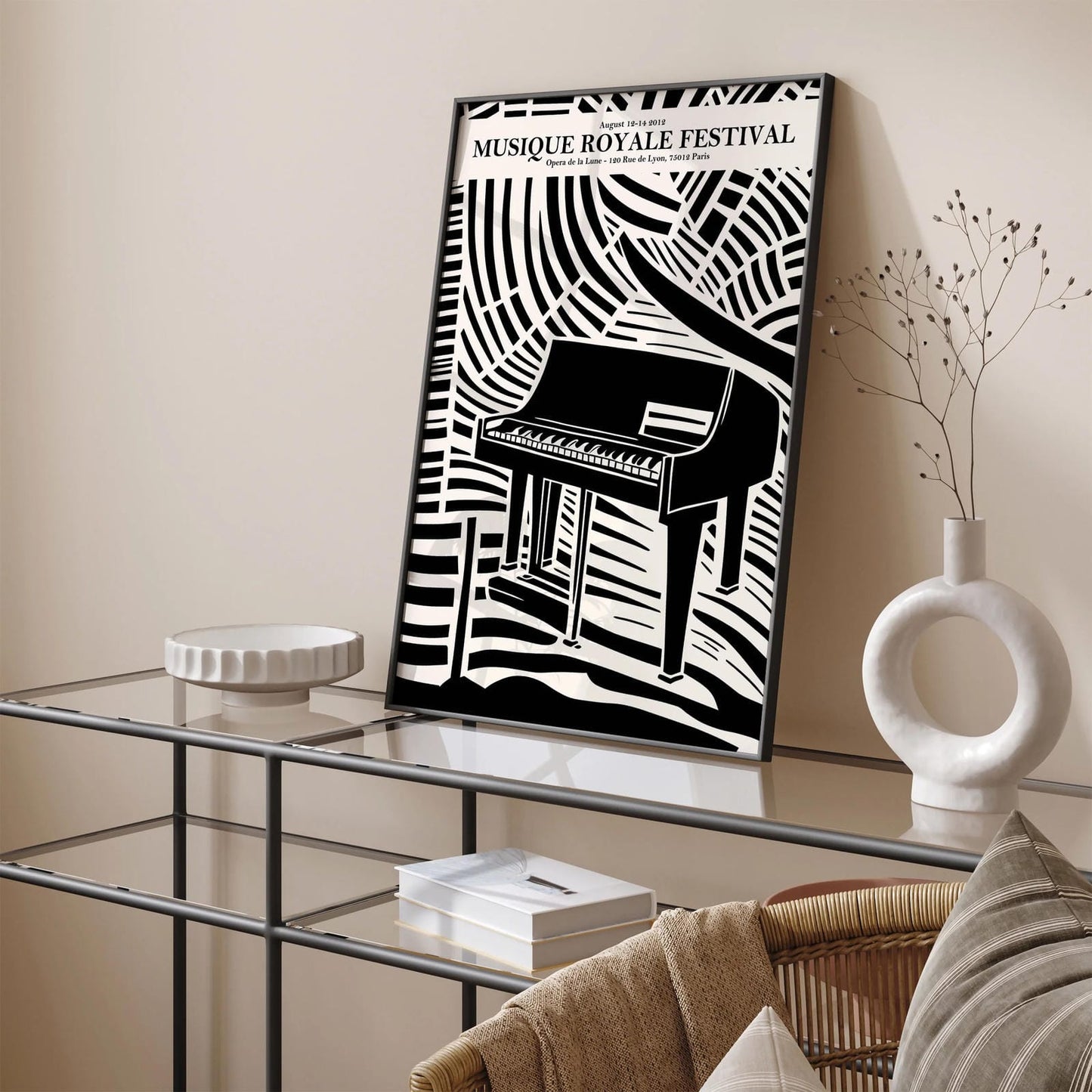 French Music Festival Poster - Black and White Piano Art