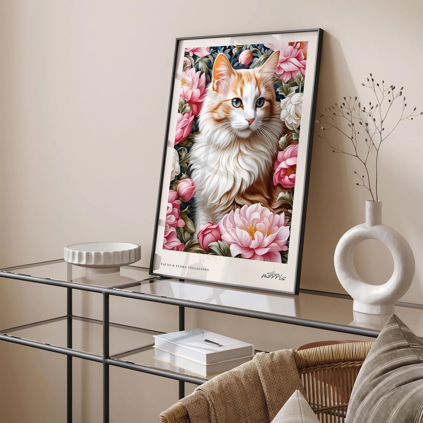 Cute Pink Cat in Floral Wall Art