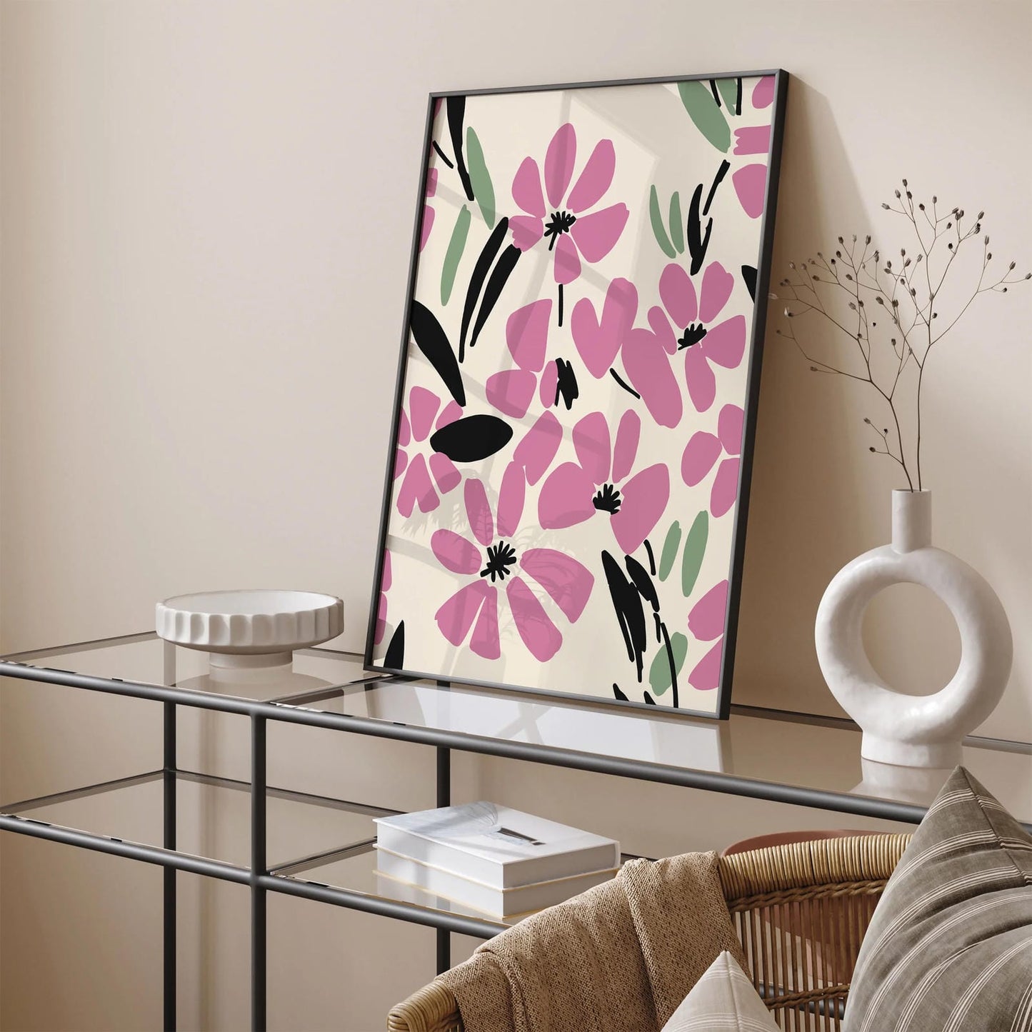 Pink Flowers Living Room Wall Decor