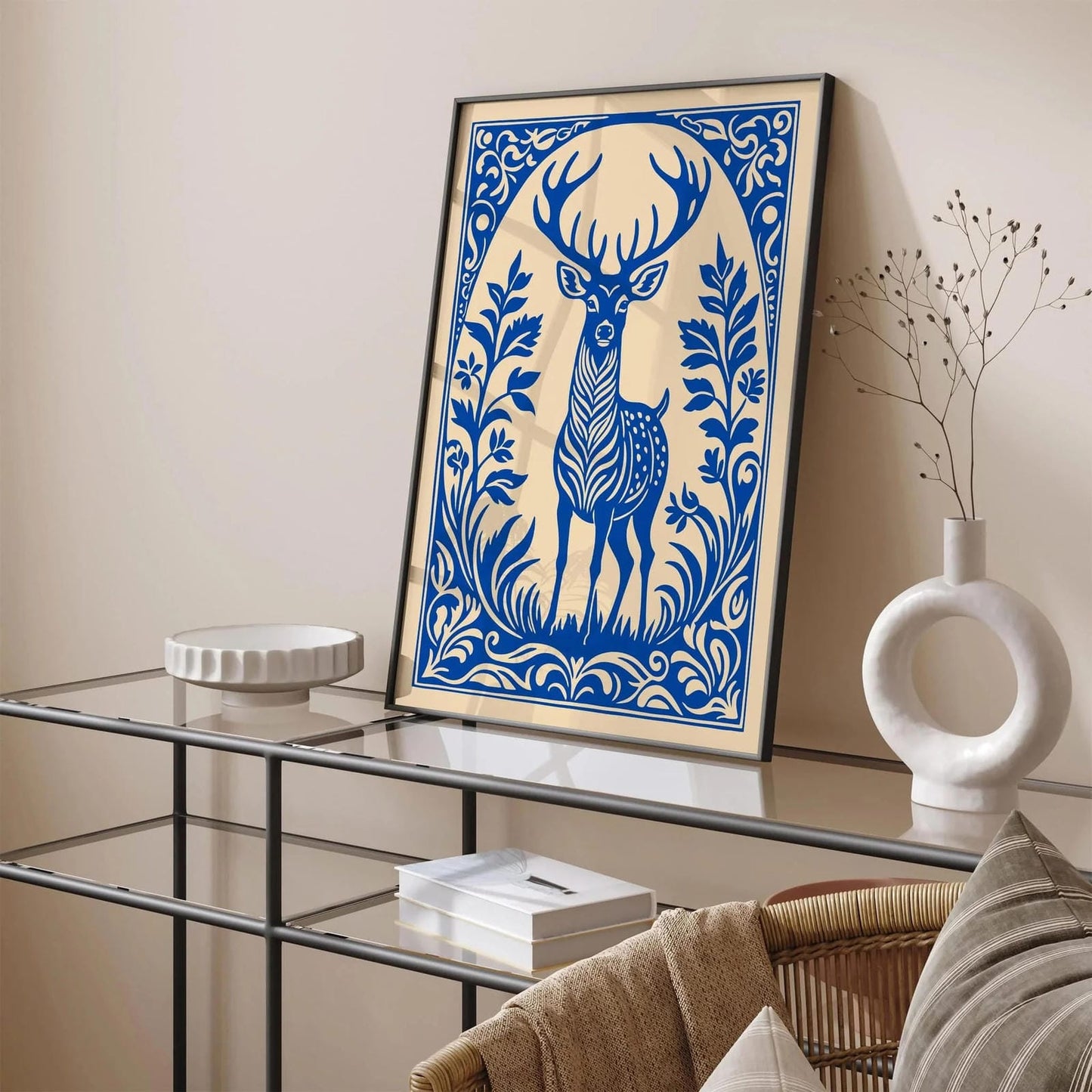 Blue Victorian Reindeer Animal Poster