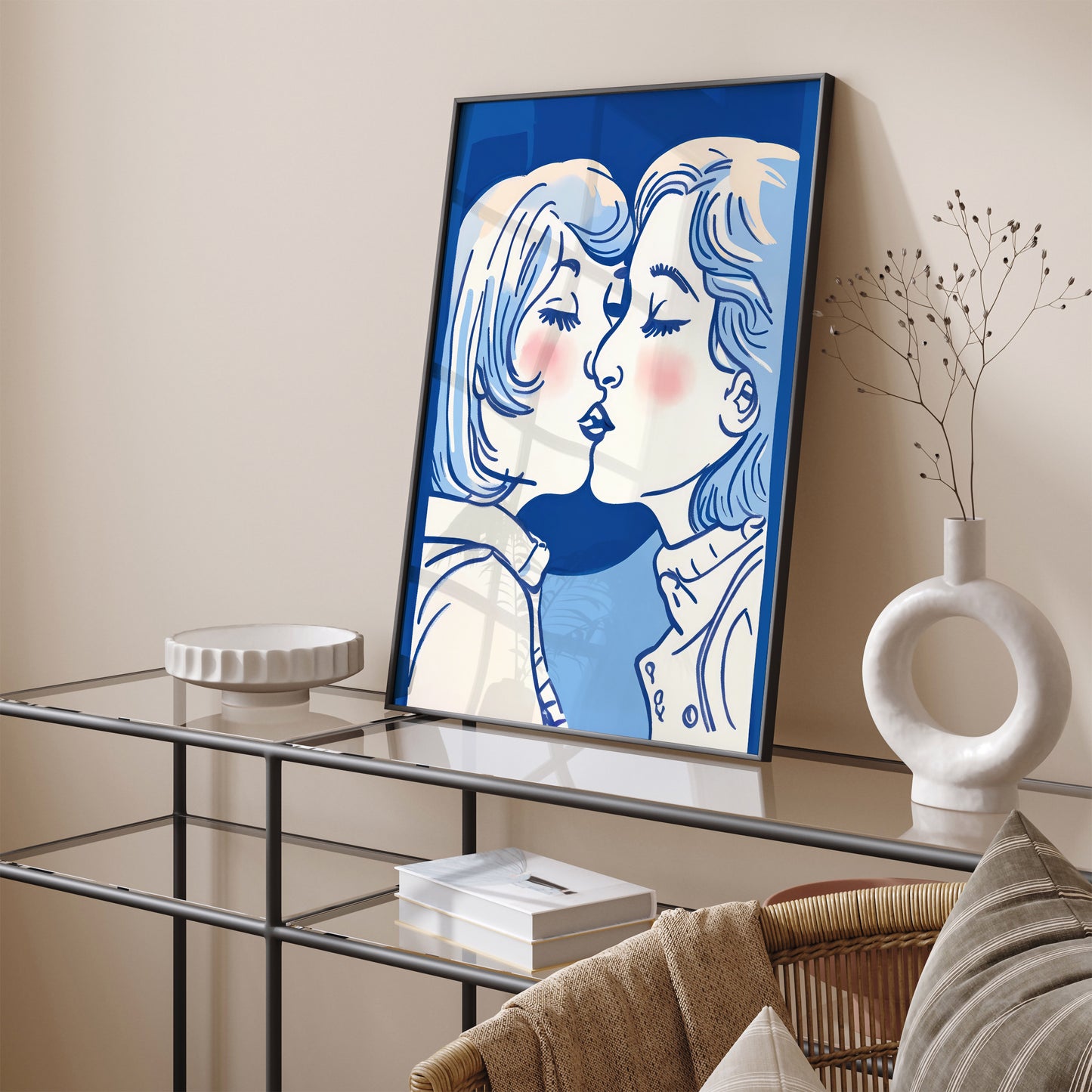 Kissing Girls Cute Quirky Dorm Wall Art