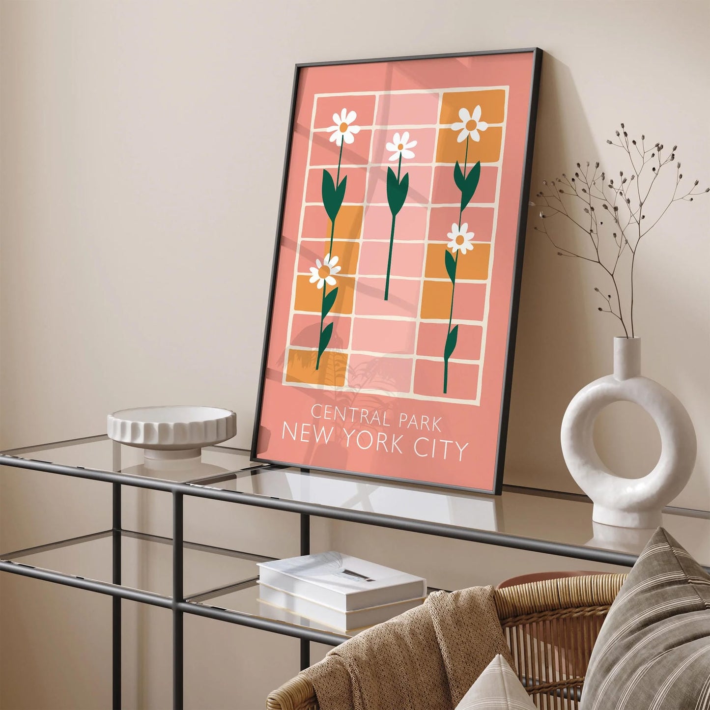 Central Park NYC Floral Peach Color Poster