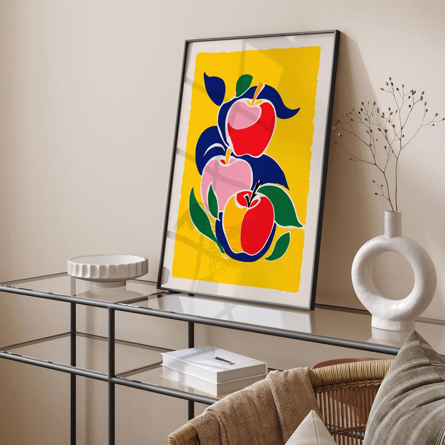 Cute Apples Yellow Wall Art Print