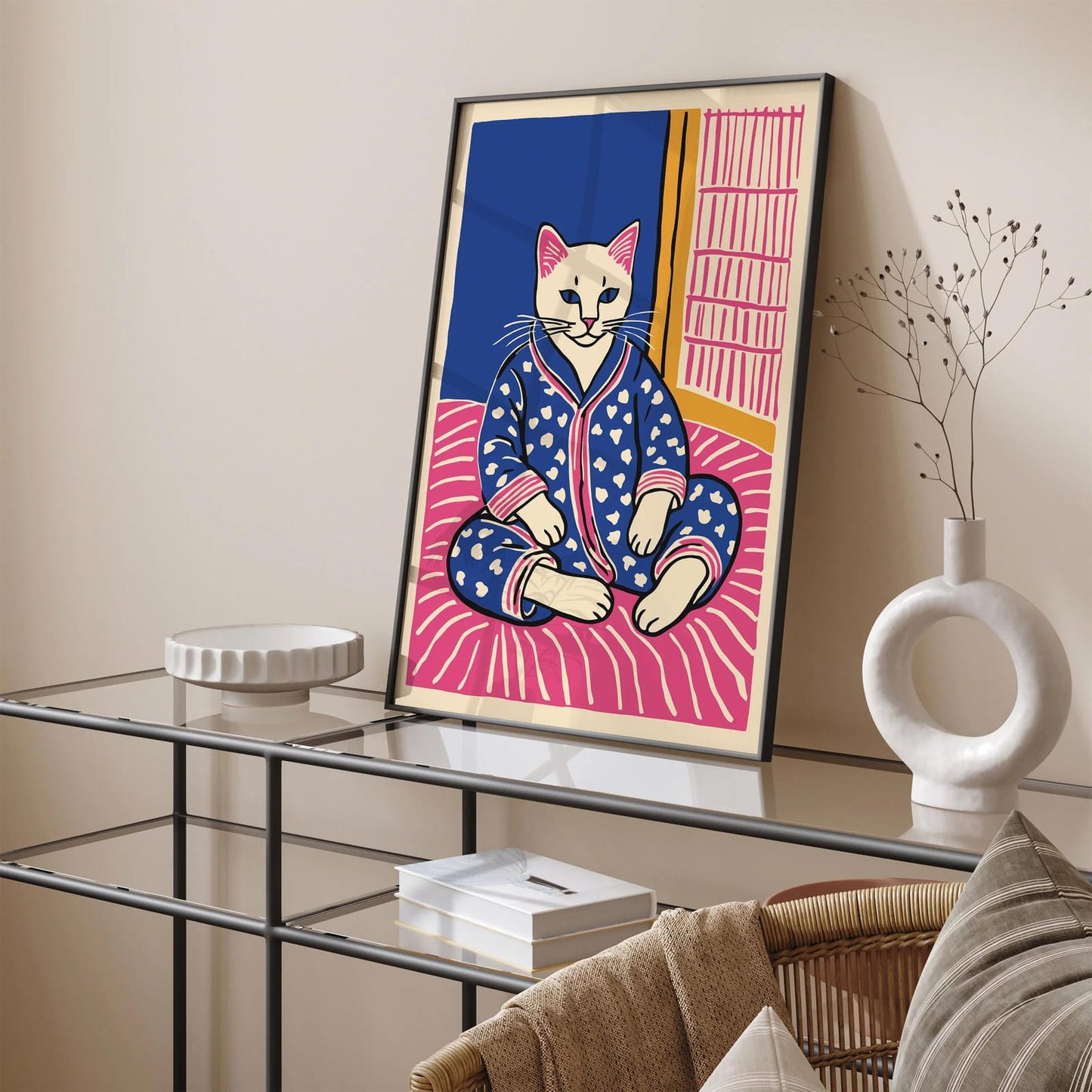 Cat in Pyjamas Bedroom Art Print
