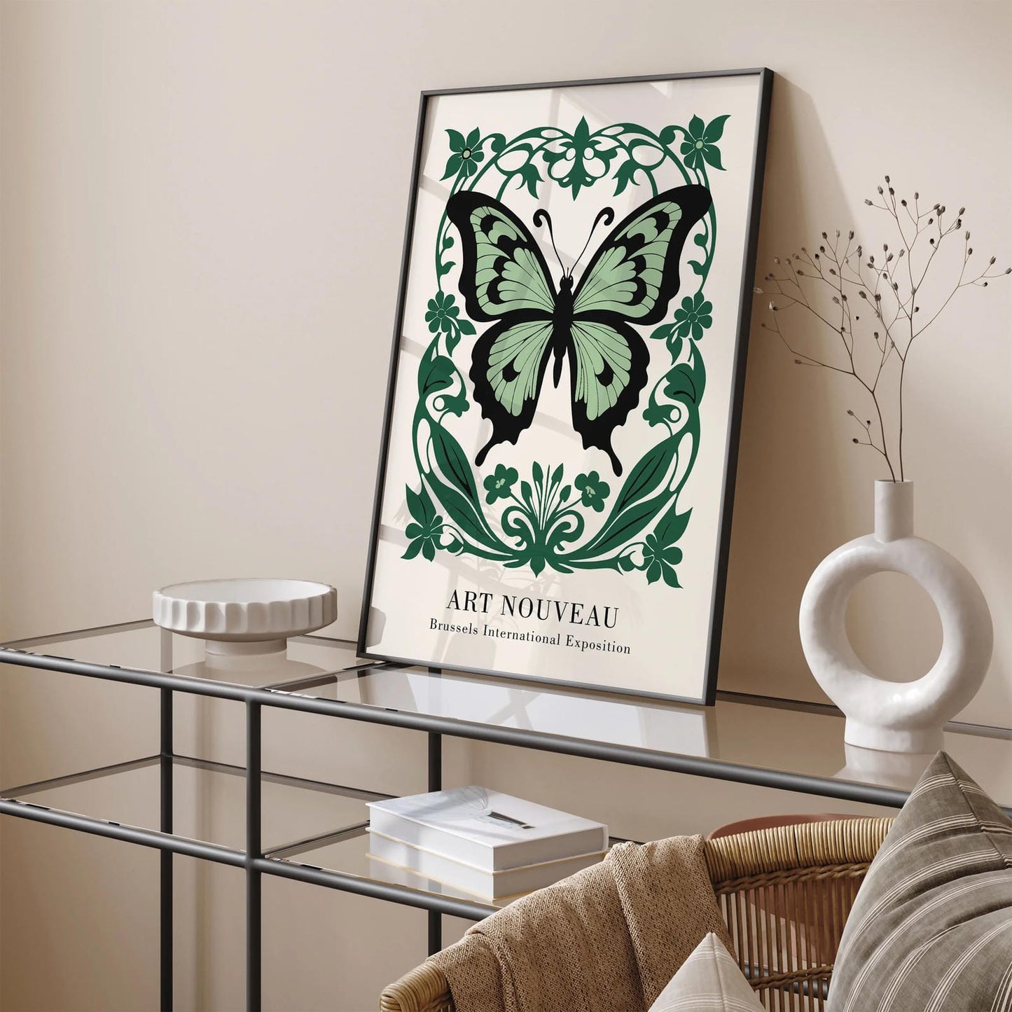 Art Nouveau Butterfly Green Art Print