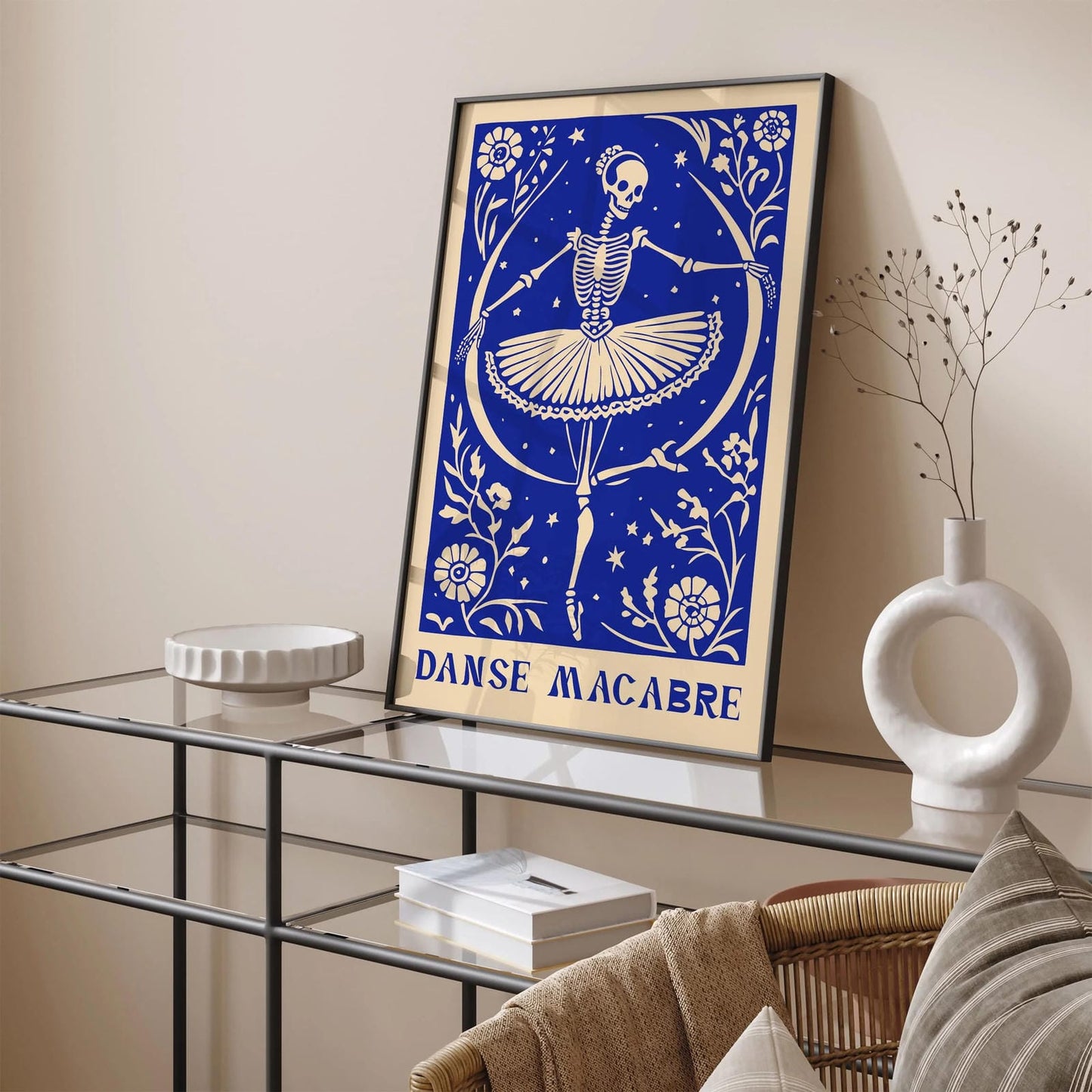 Ballerina Skeleton Blue Art Print