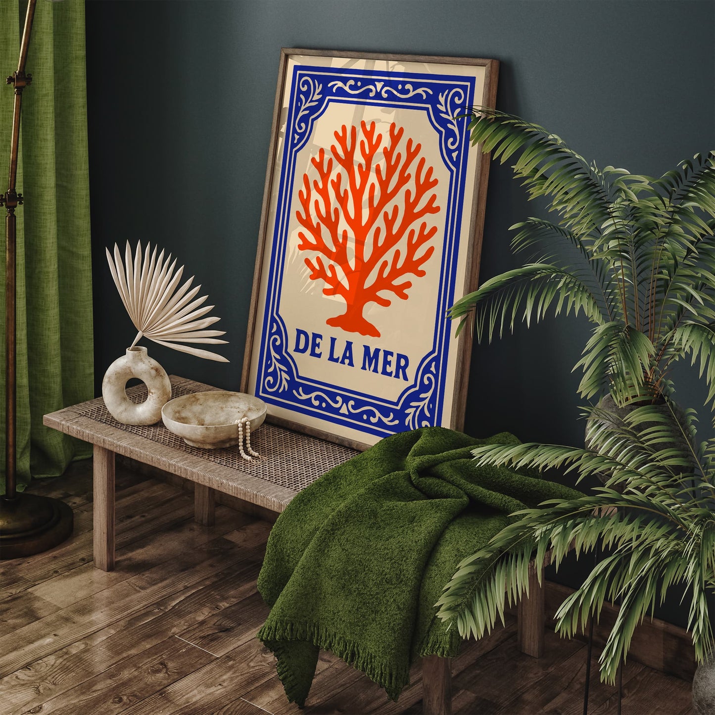 De La Mer Poster - Blue & Coral Orange Nautical Art Print