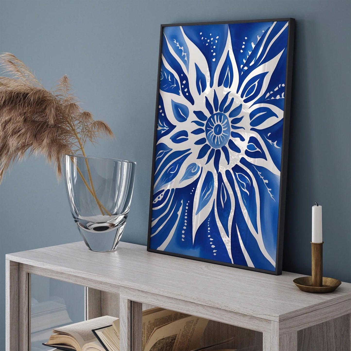 Floral Sun Blue Wall Art Print