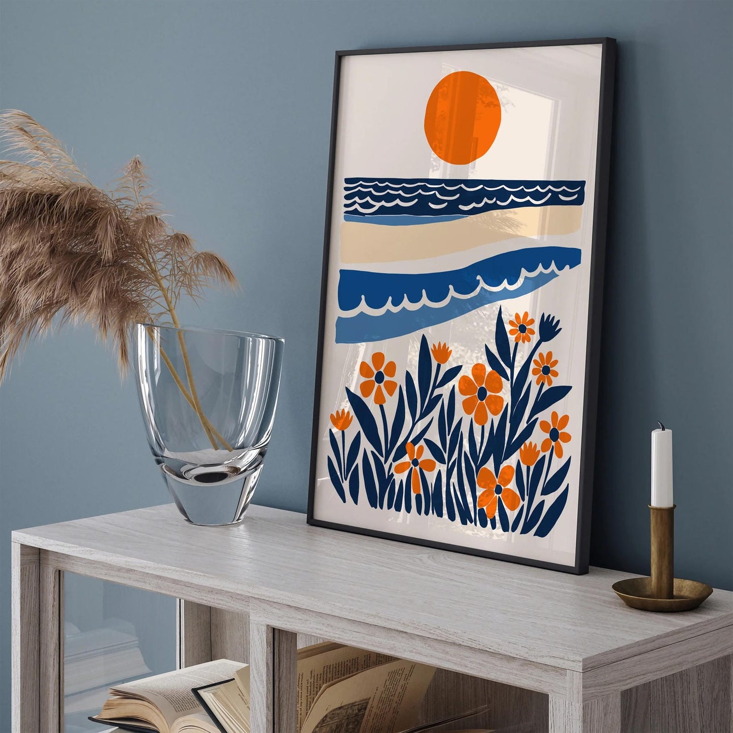 Blue and Orange Nautical Landscape Print