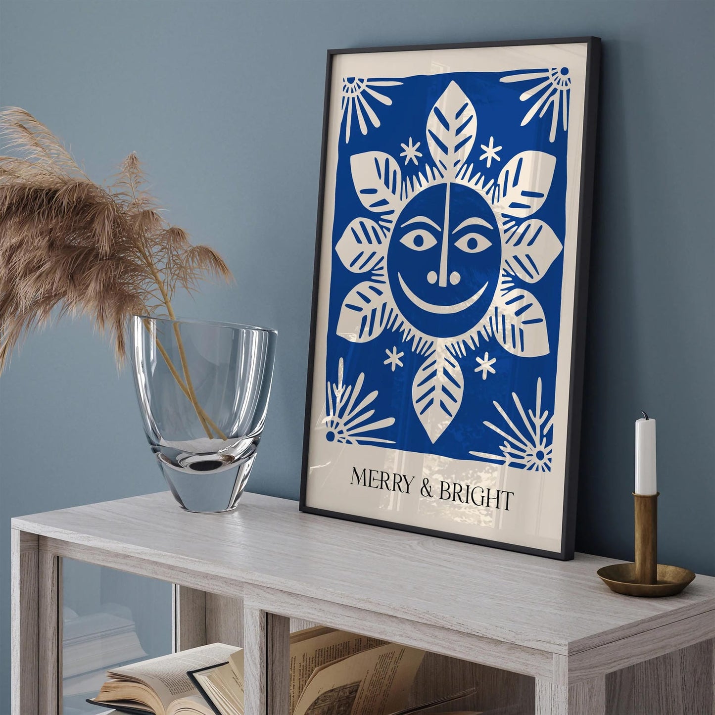 Merry and Bright Blue Snowflake Poster