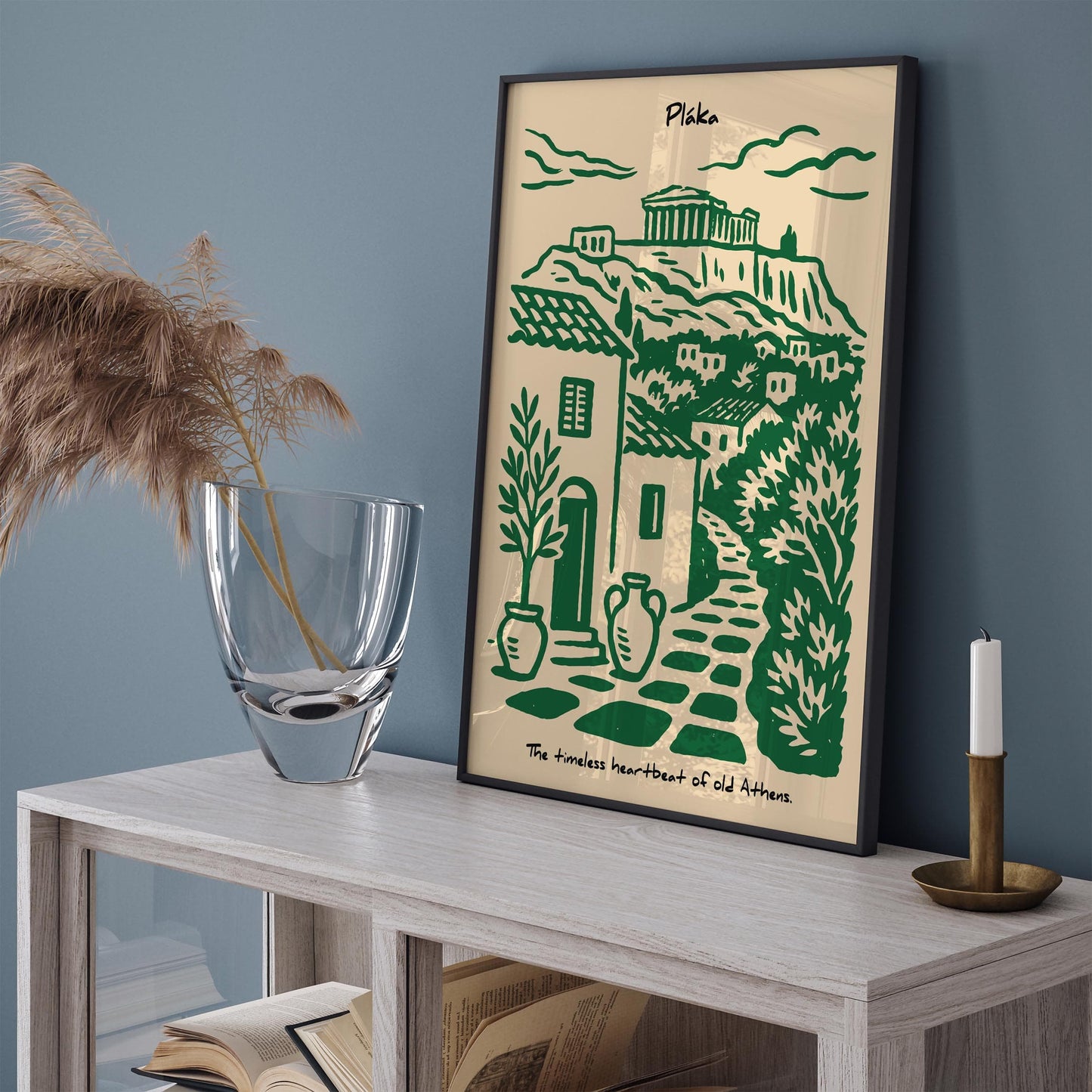 Plaka Athens Poster - Green Greece Travel Wall Art