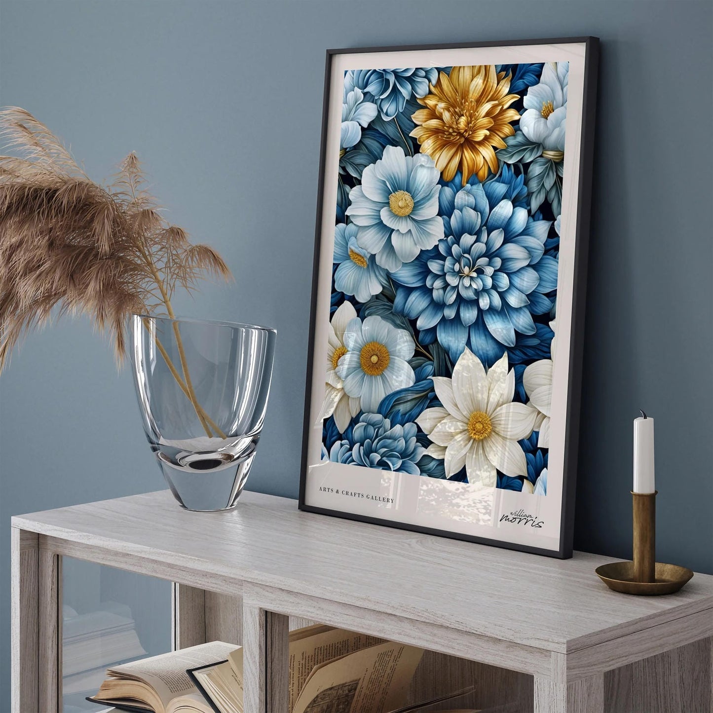 Blue Elegant Floral Morris Poster