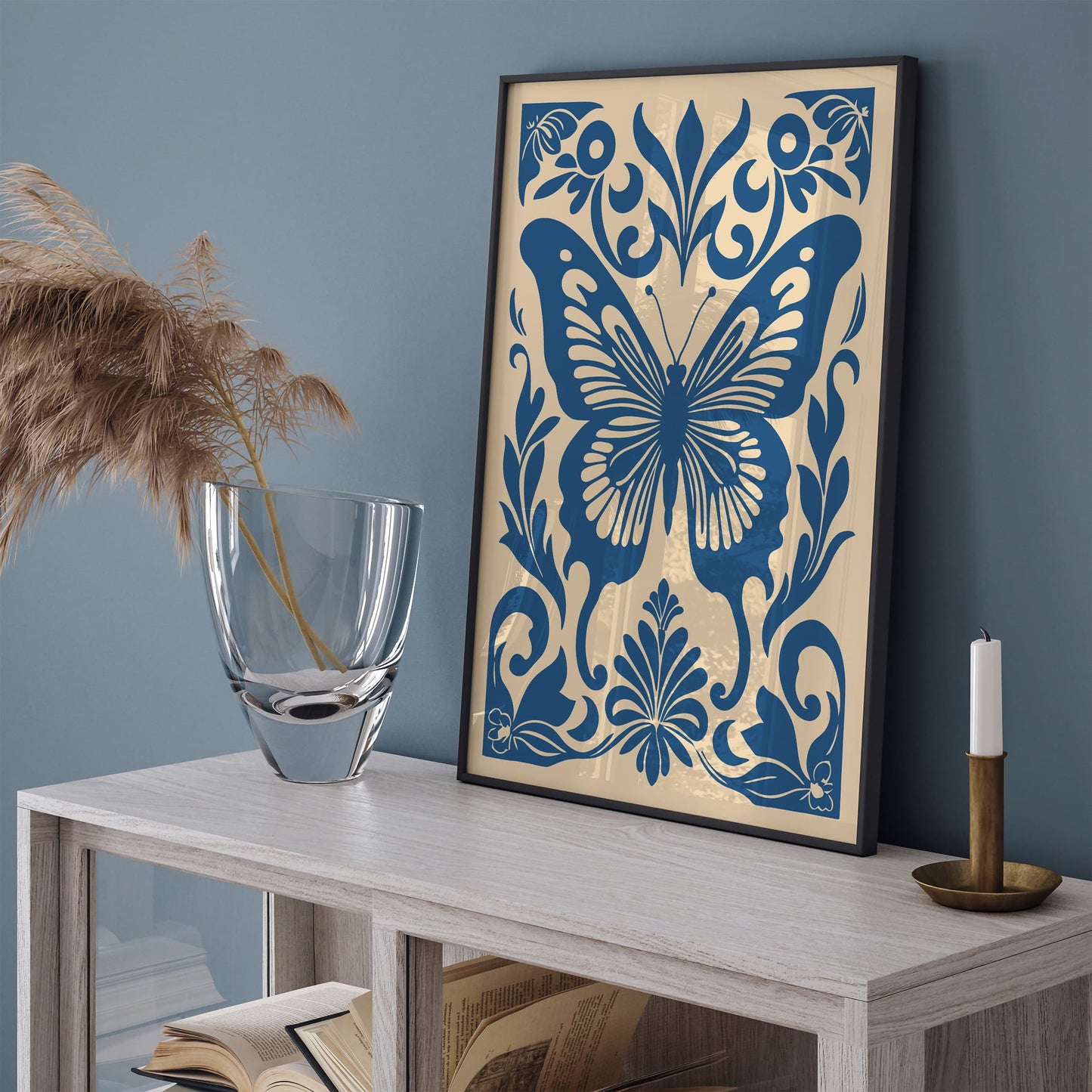 Blue Butterfly Rococo Style Poster