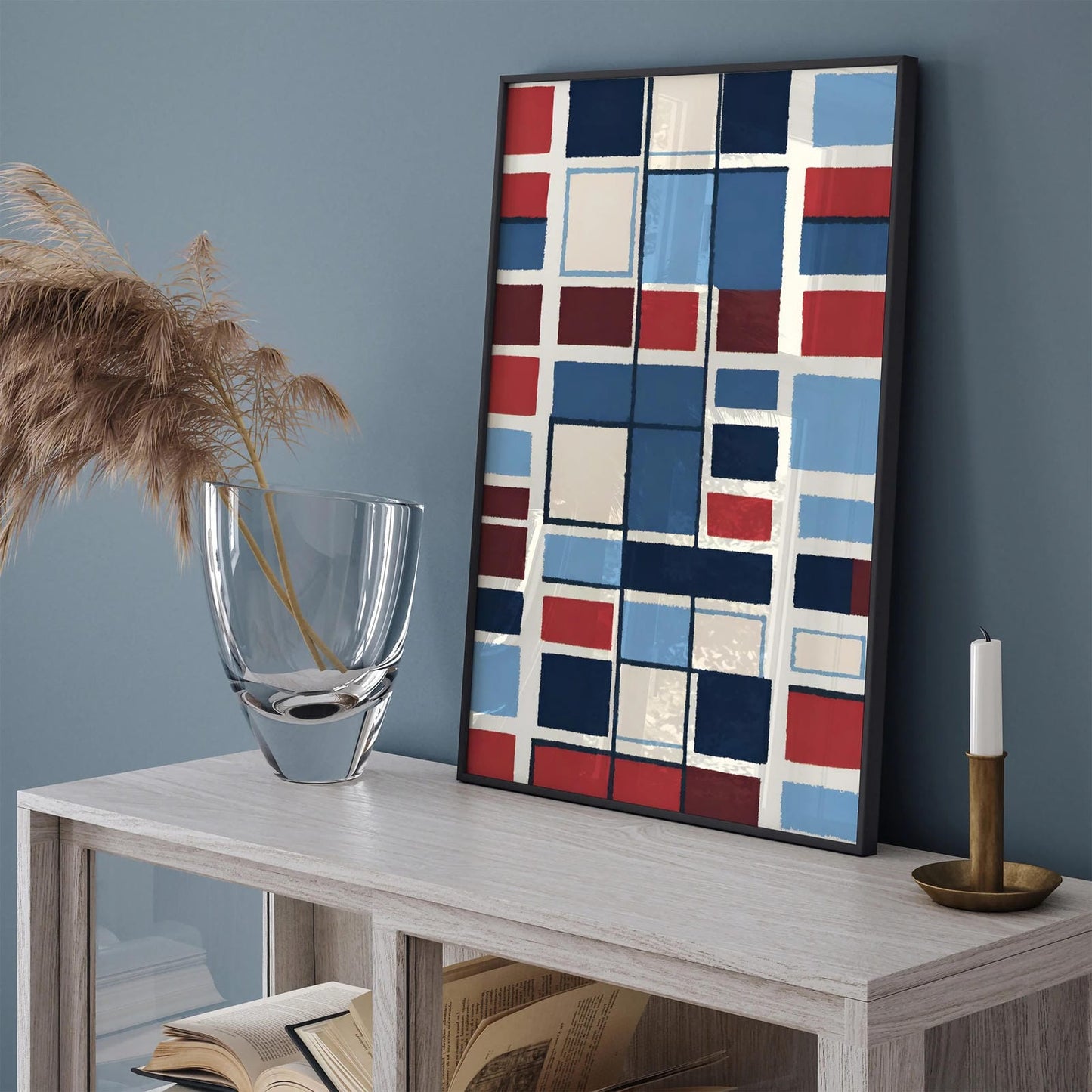 Blue Modern Geometric Design - Bathroom Wall Art