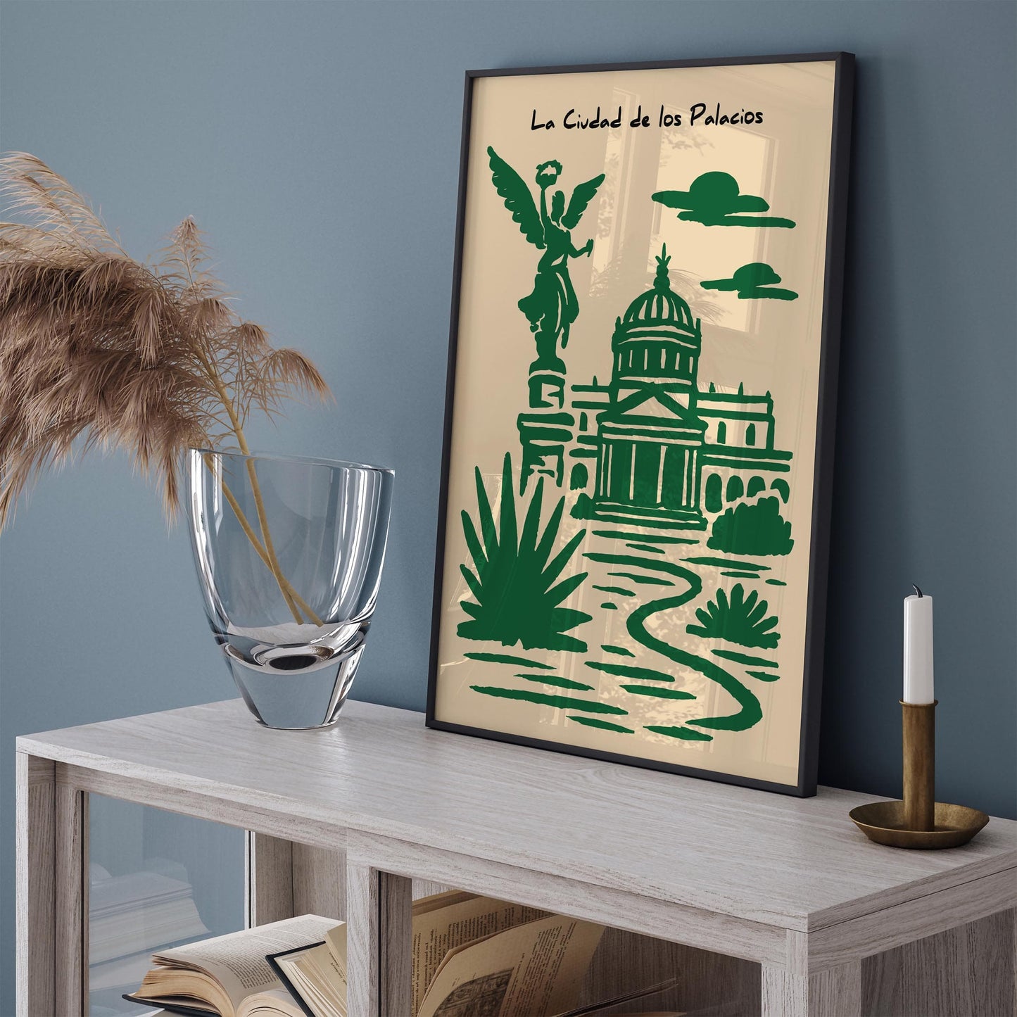 Mexico City Poster - Green Cityscape Architecture Wall Art