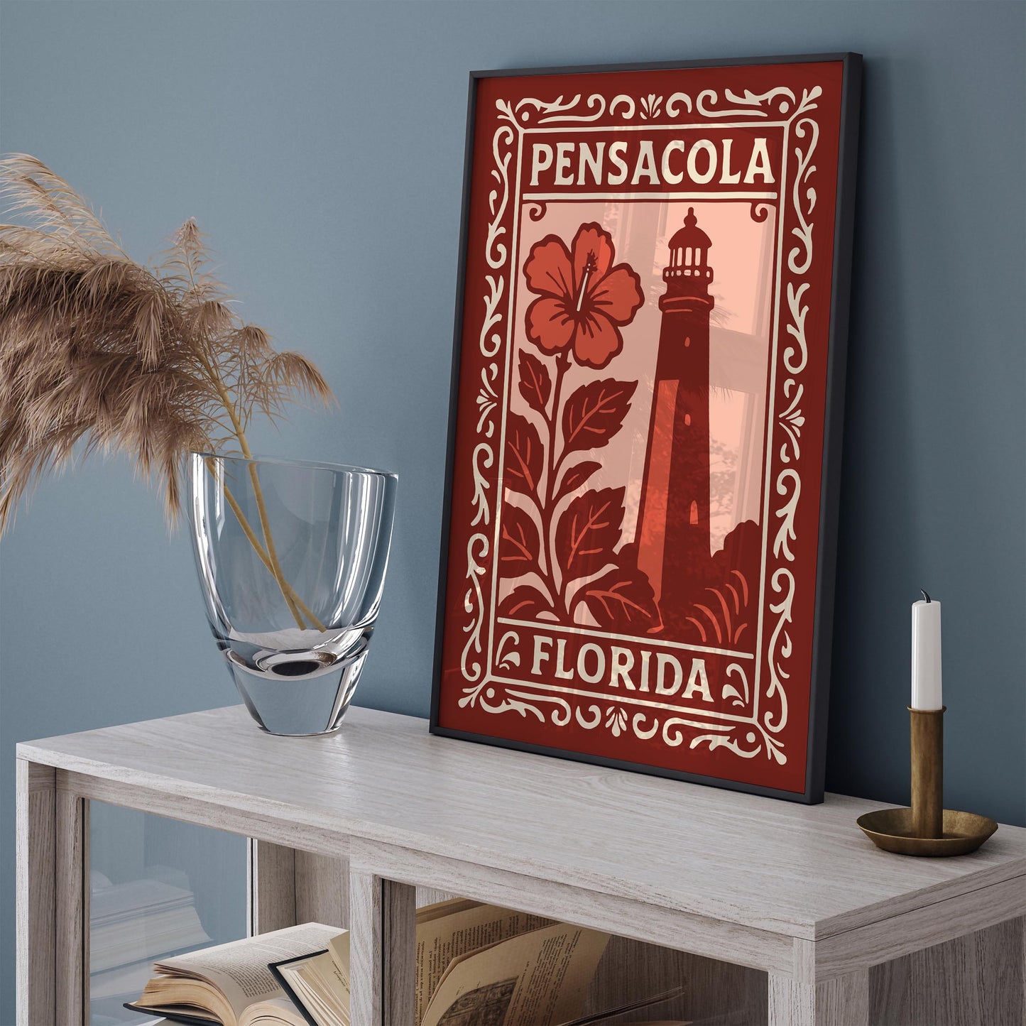 Pensacola Florida Cityscape Red Poster