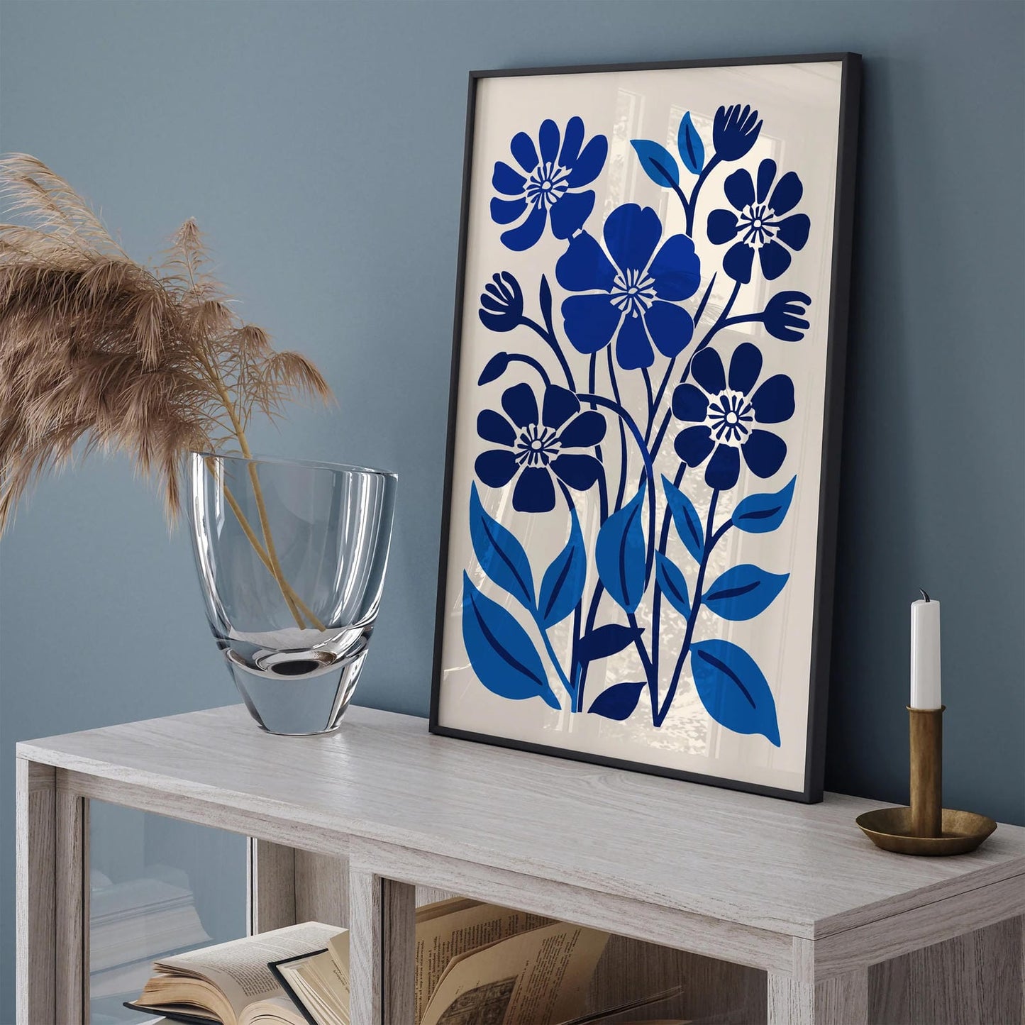 Blue Flowers Modern Aesthetic Wall Art