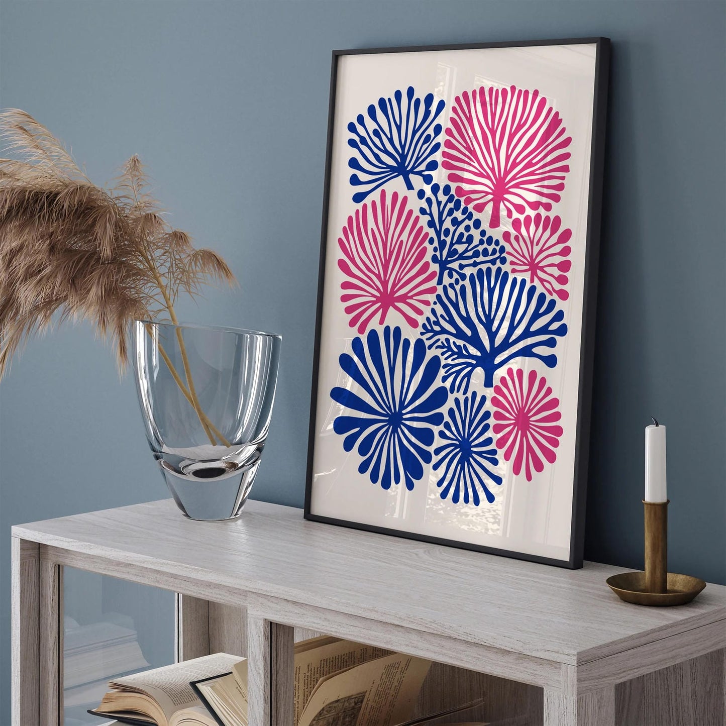 Berry Pink and Blue Floral Art Print 2024