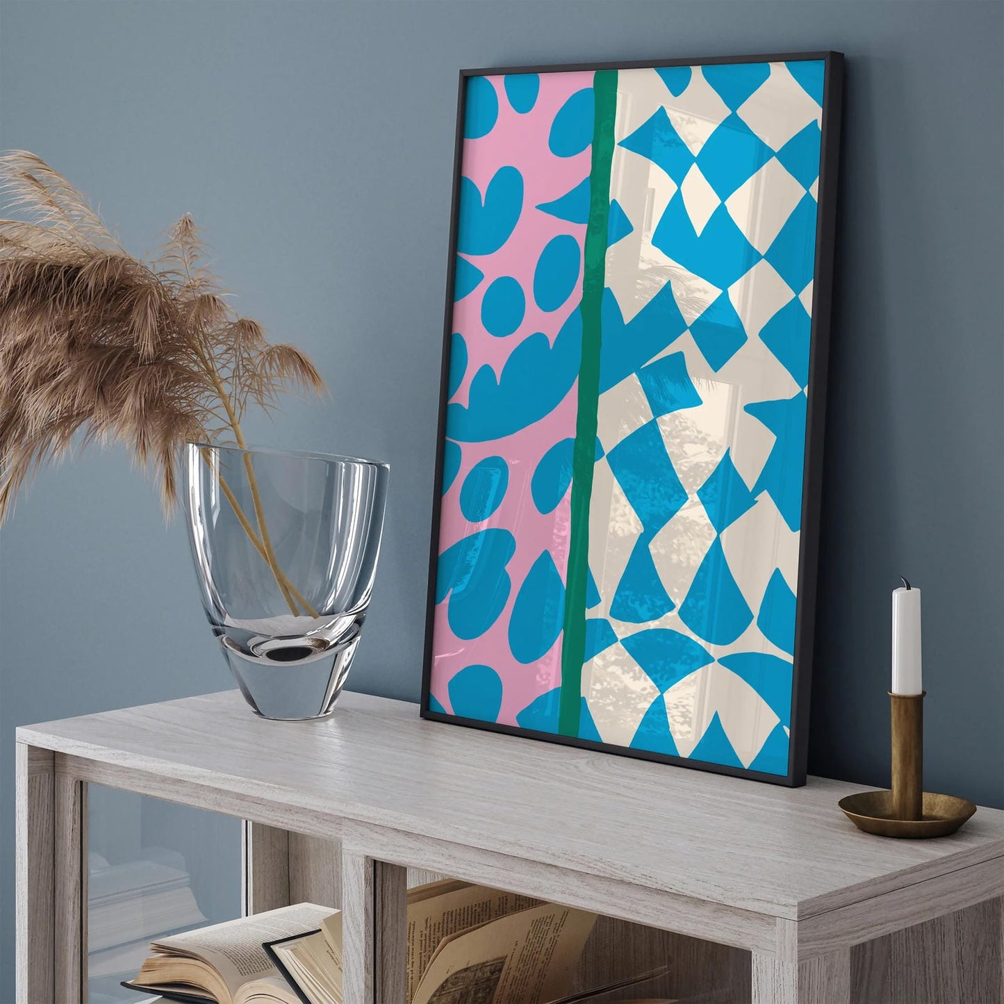 Blue Mid Century Abstract Art Print
