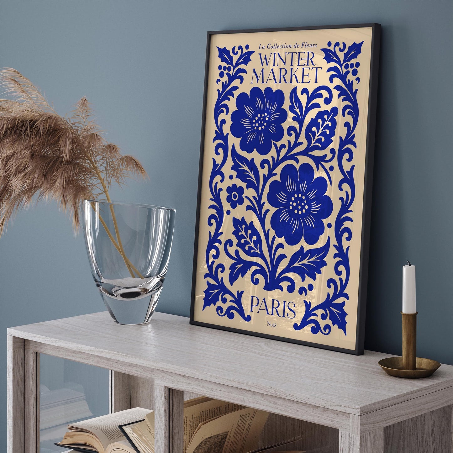Blue Paris Flower Market Print - Winter Poster