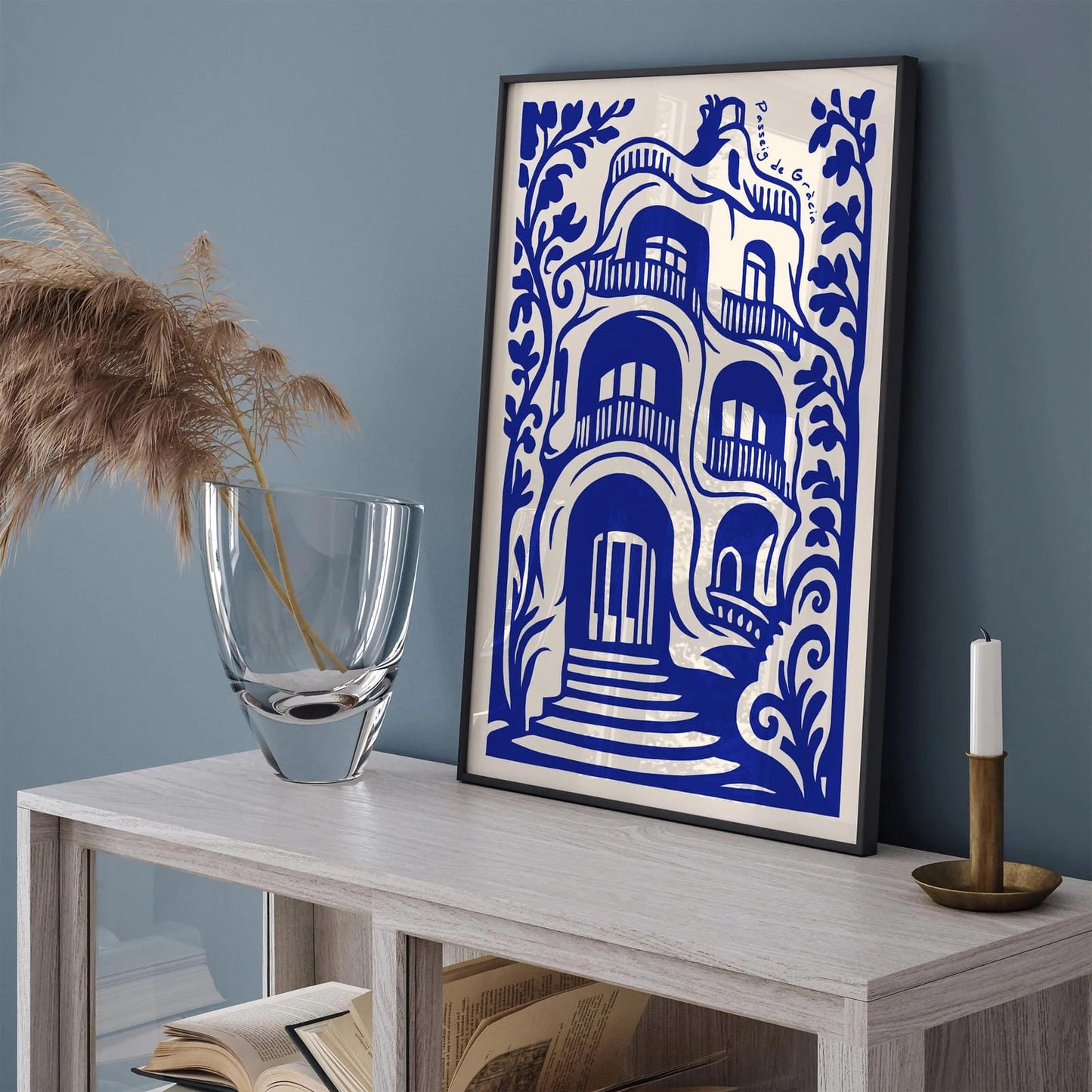 Passeig de Gràcia Barcelona Blue Travel Poster