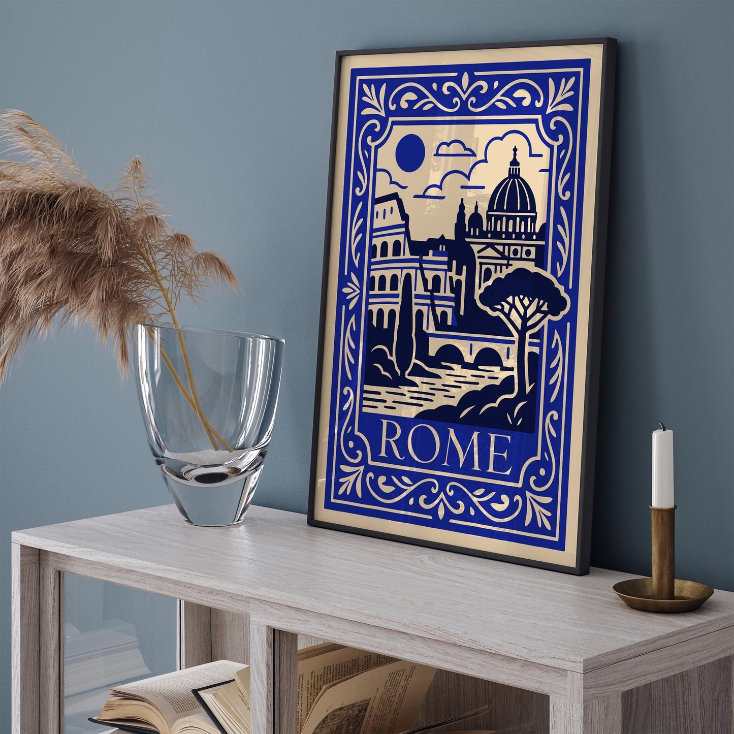 Blue Rome Poster - Cityscape Landscape Art