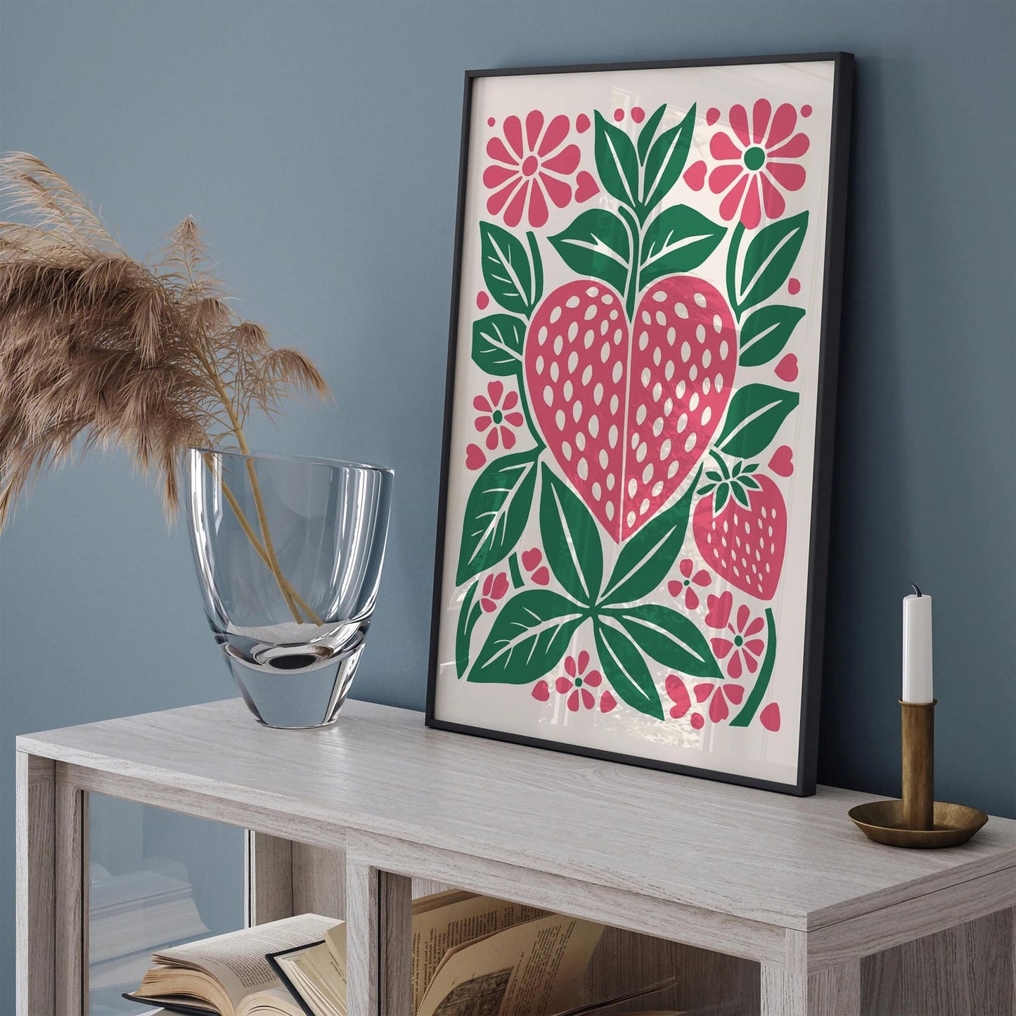 Farmhouse Decor - Retro Pink Strawberry Art