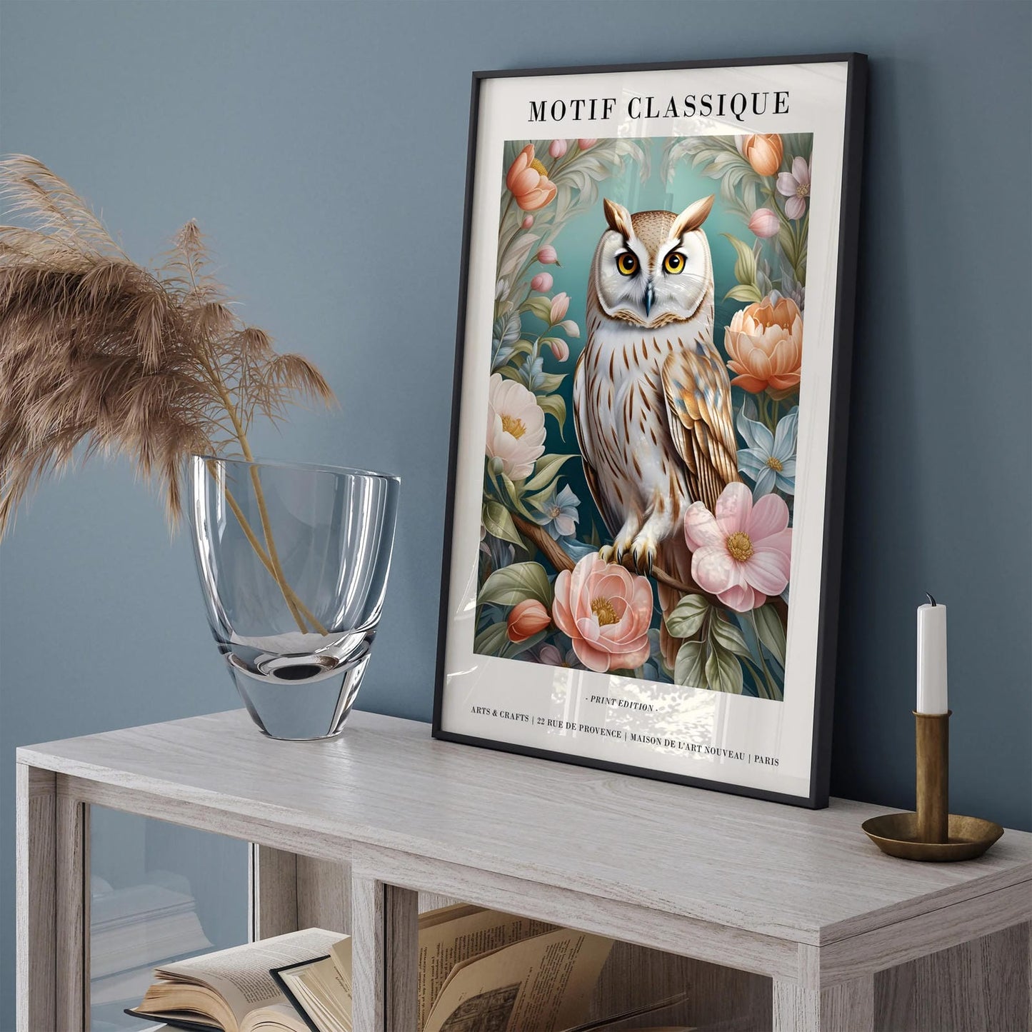 Romantic French Motif Owl & Floral Art Print