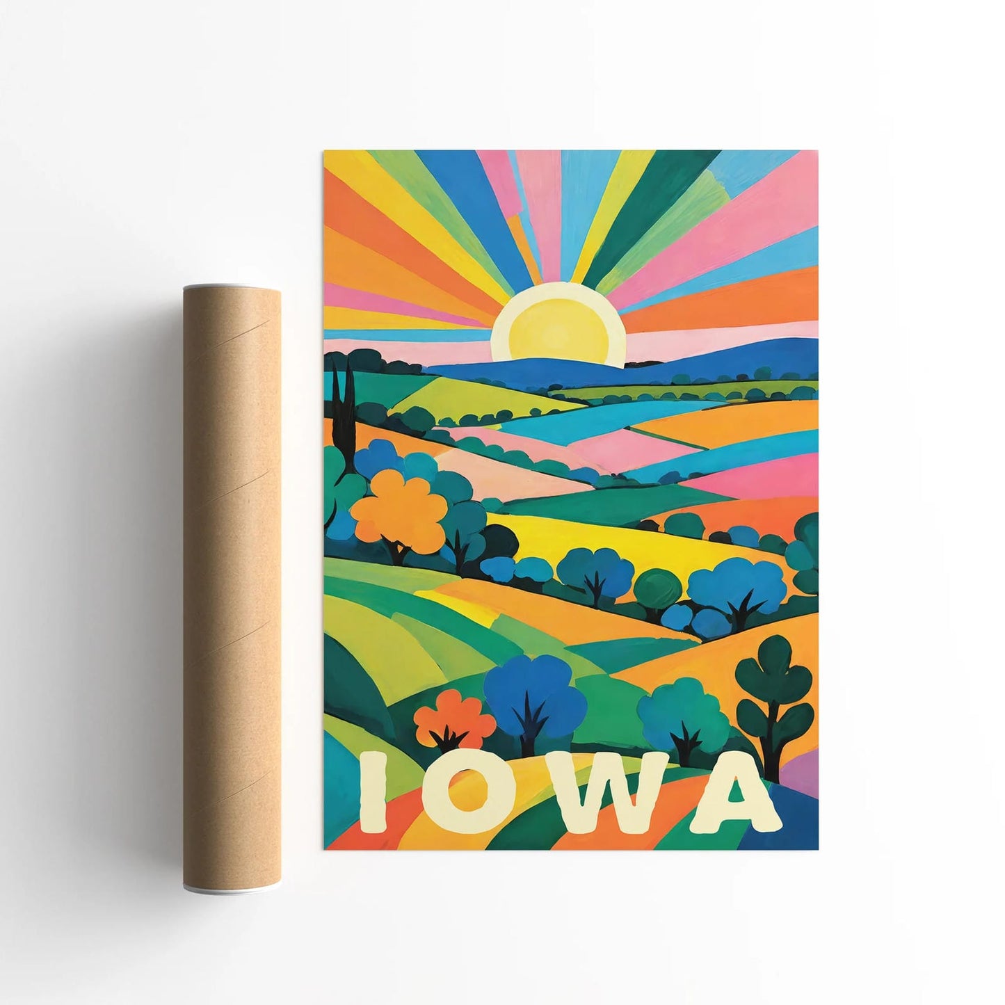 Retro Colorful Iowa Travel Wall Art