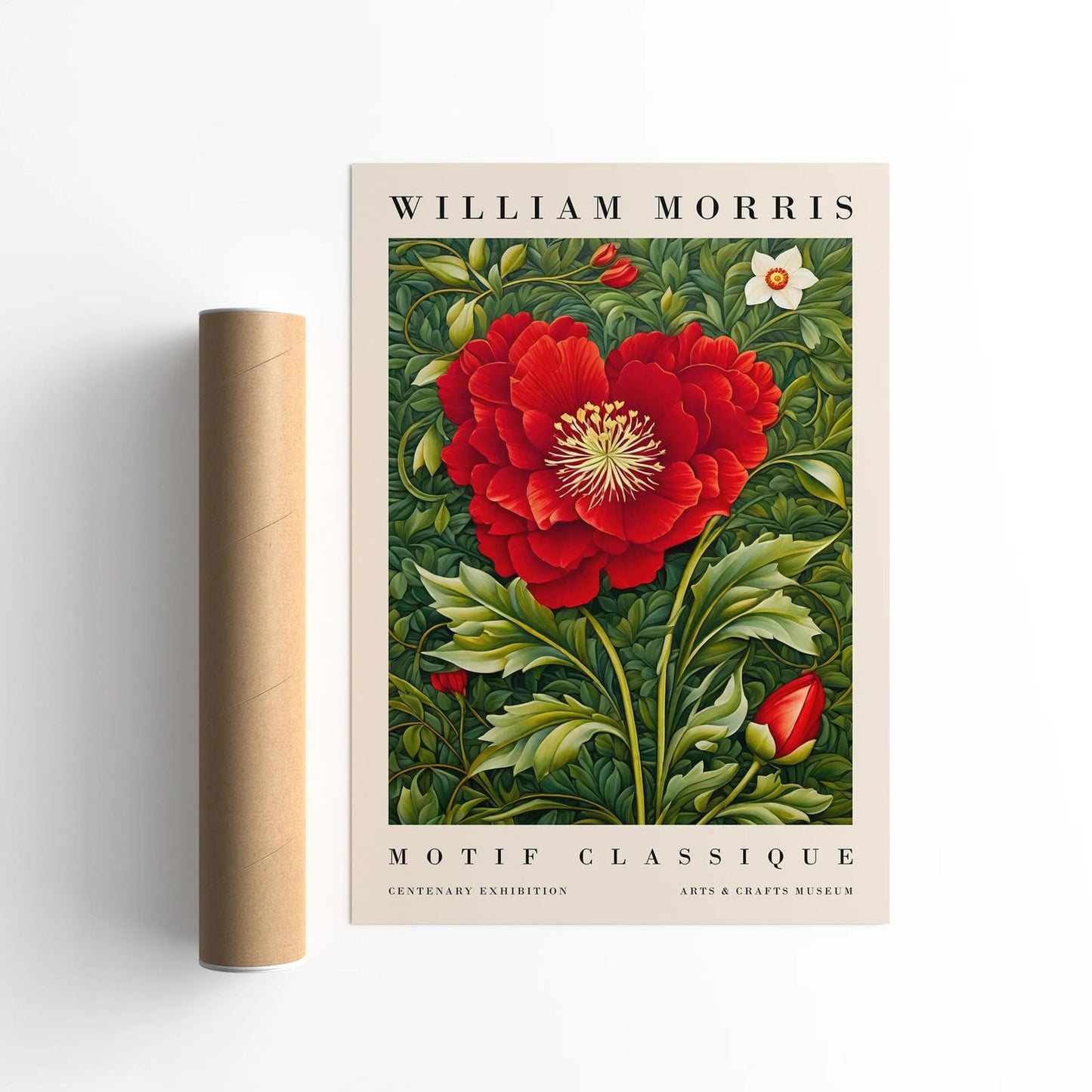 William Morris Inspired Red Flower Print