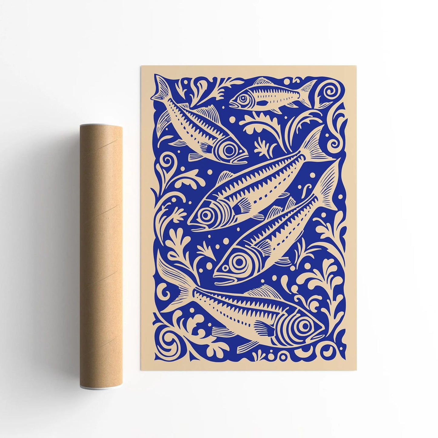 Sardines Blue Rococo Botanical Art Print