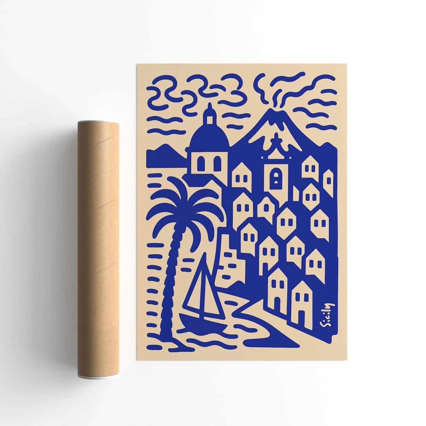 Sicily Cityscape Landscape Blue Poster