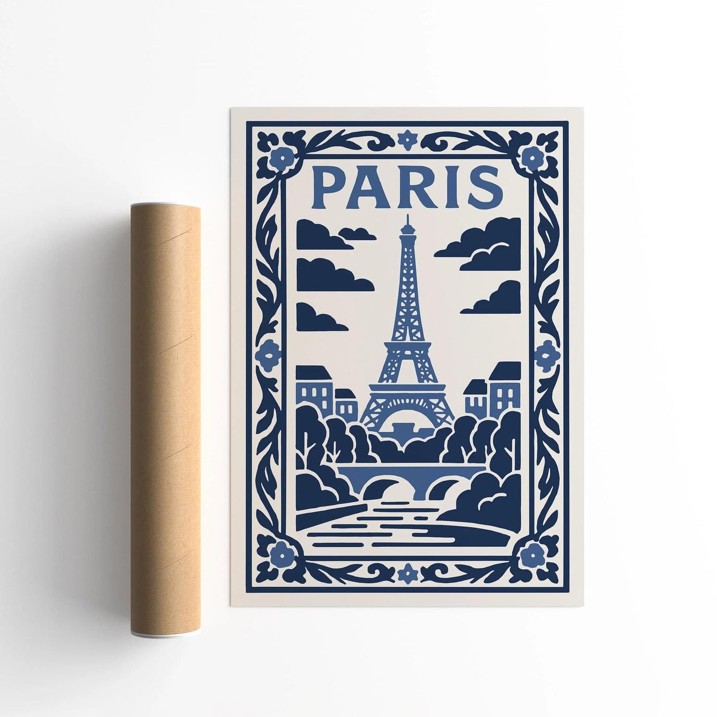 White and Blue Paris Eiffel Tower Poster