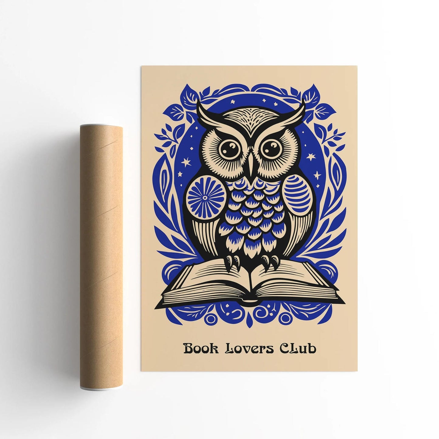 Book Lovers Club Blue Owl Art Print