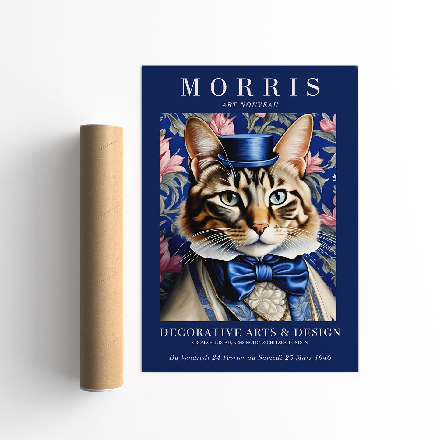 Elegant Cat Blue Victorian Portrait Poster