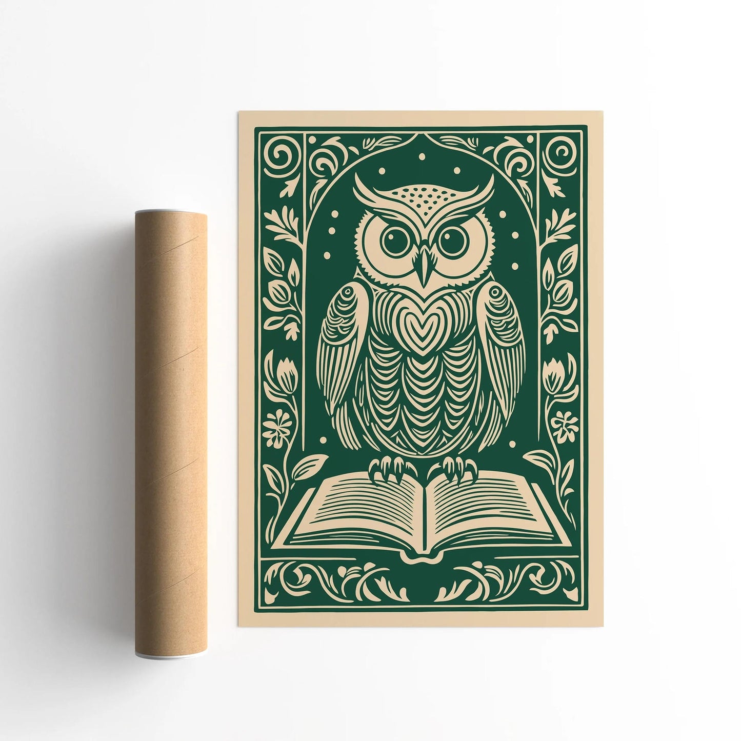 Retro Owl Poster – Green Book Lovers Club Wall Art