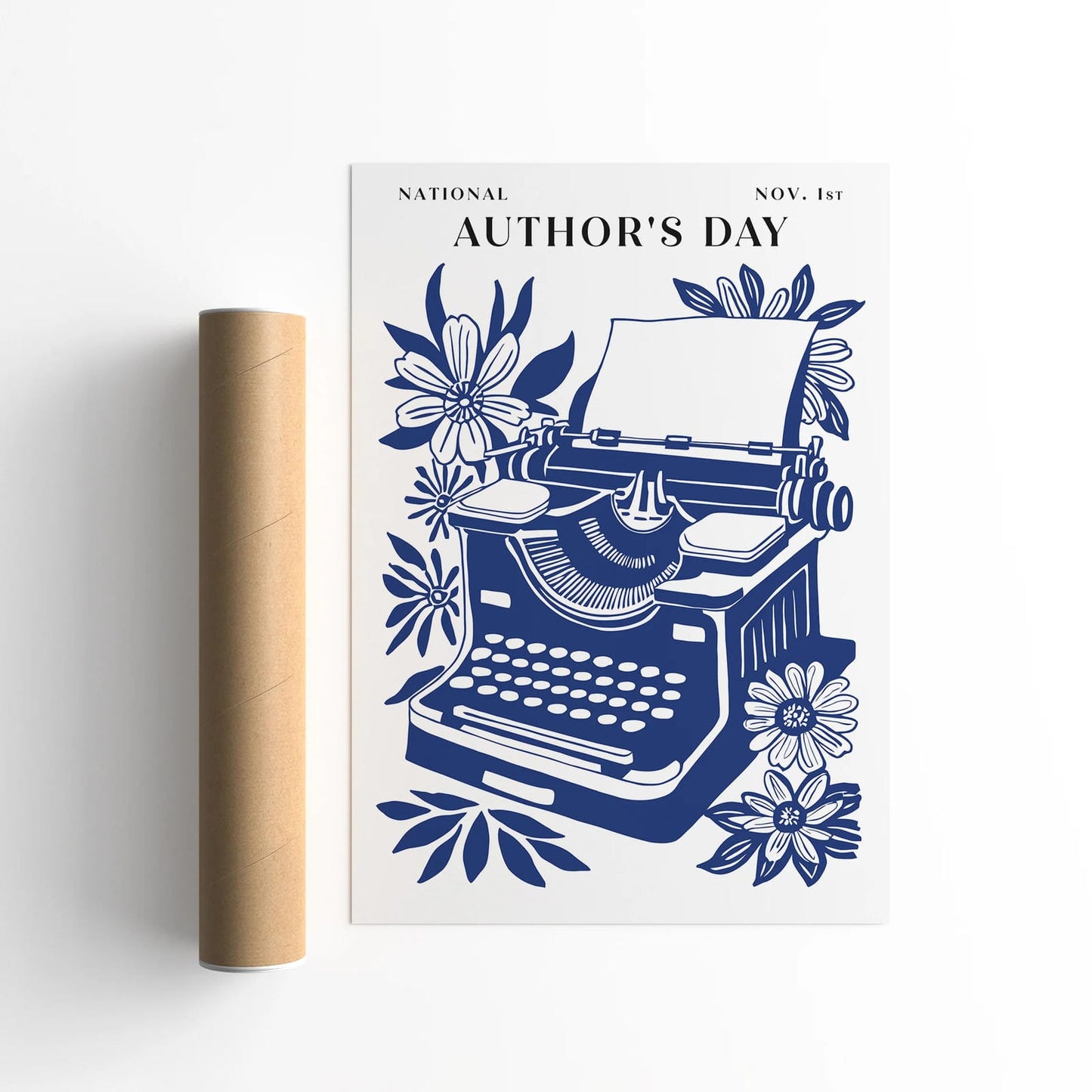 Authors Day Navy Blue & White Typewriter Poster