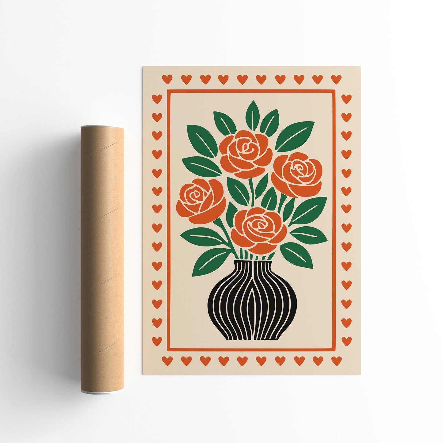 Red Roses Poster - Retro Flowers in Vase Print