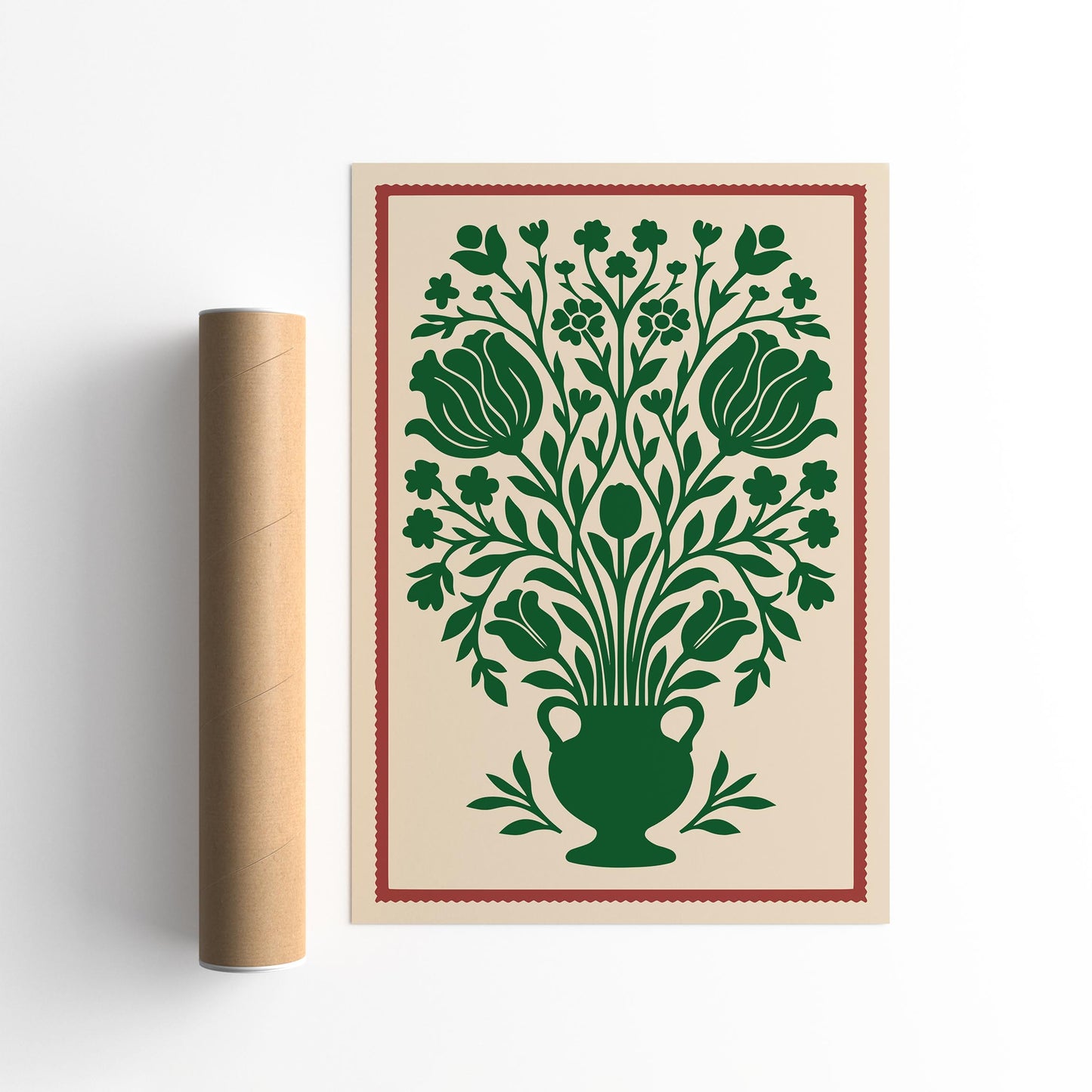 Green Vintage Floral Wall Art Print
