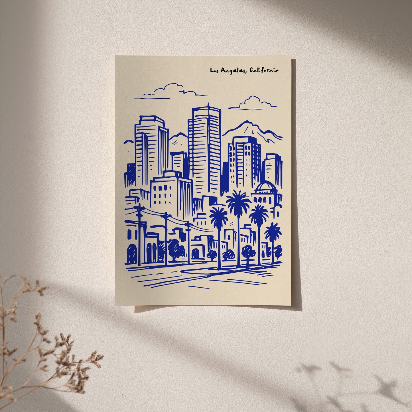 Los Angeles California Poster - Blue Cityscape Wall Art Print
